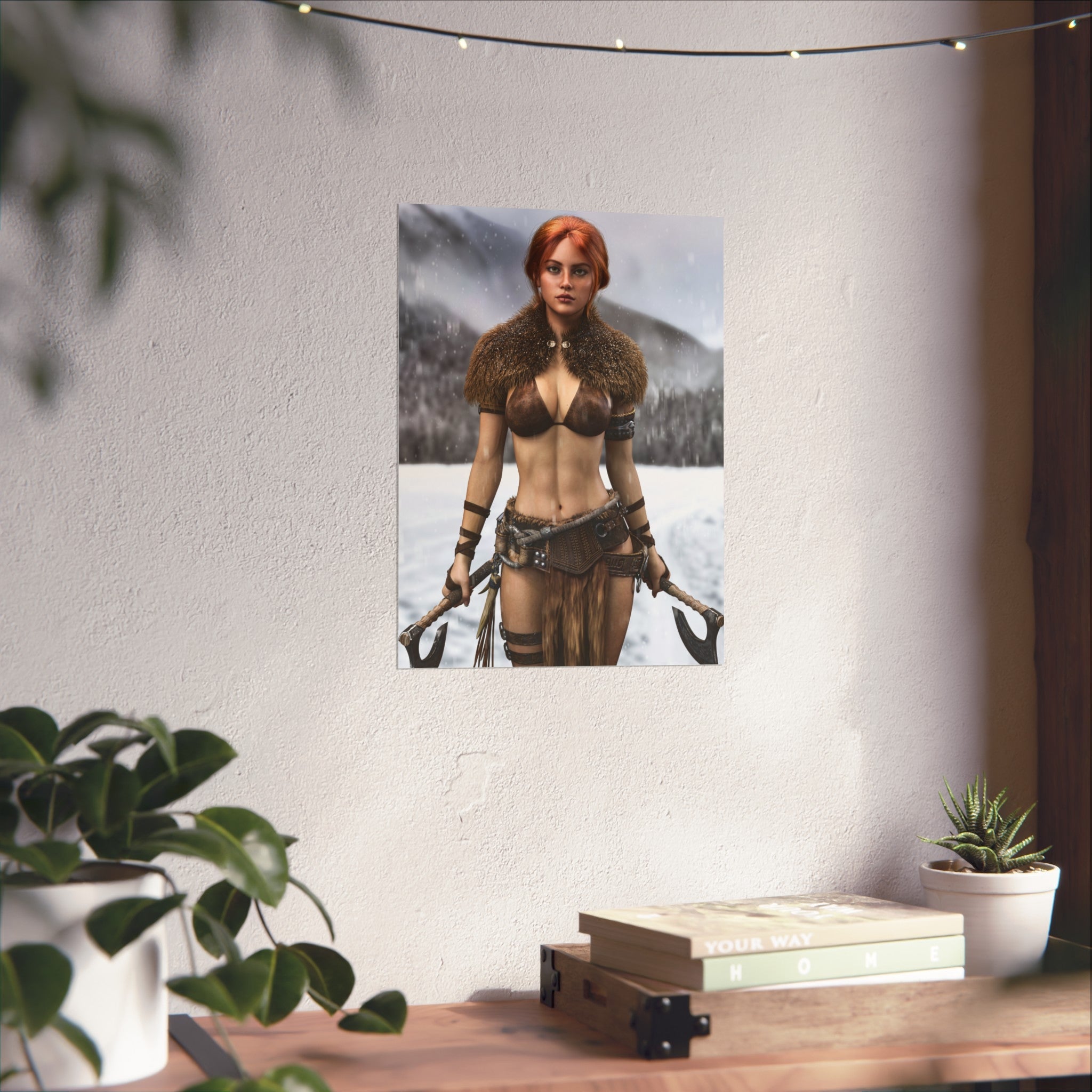 Viking Warrior Woman Fine Art Poster — Red-Haired Norse Axe Fighter Print