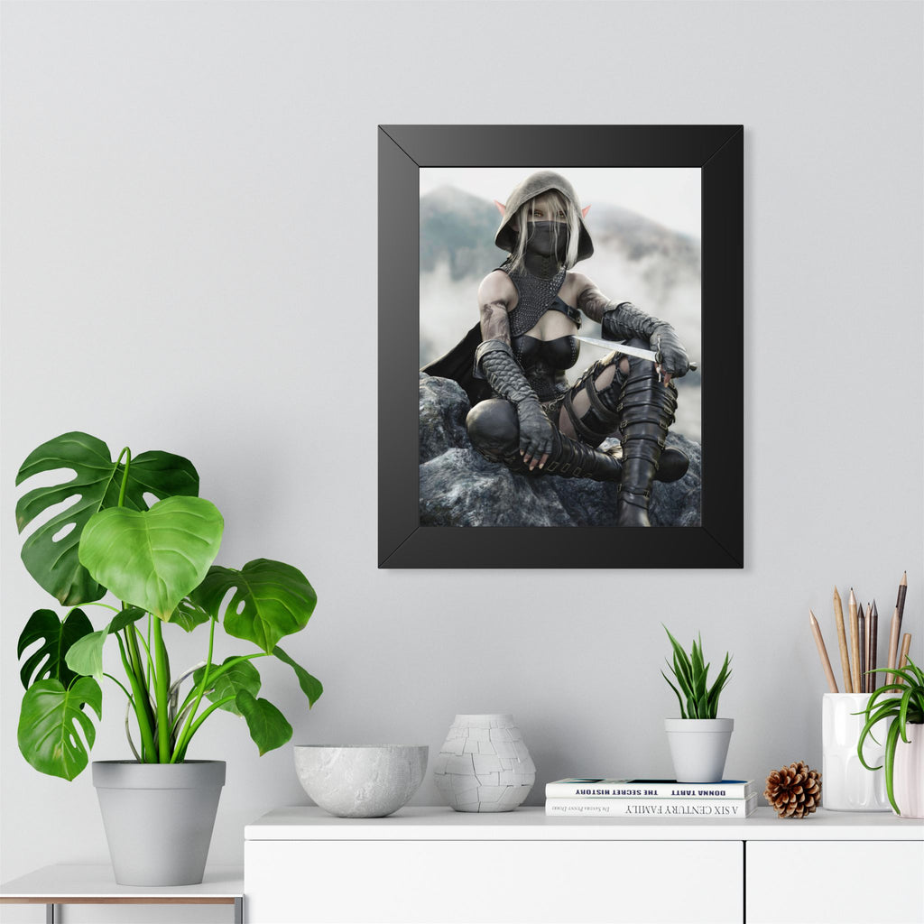 Framed Poster — Fantasy Rogue Assassin Art Print- No AI - Human created illustration art