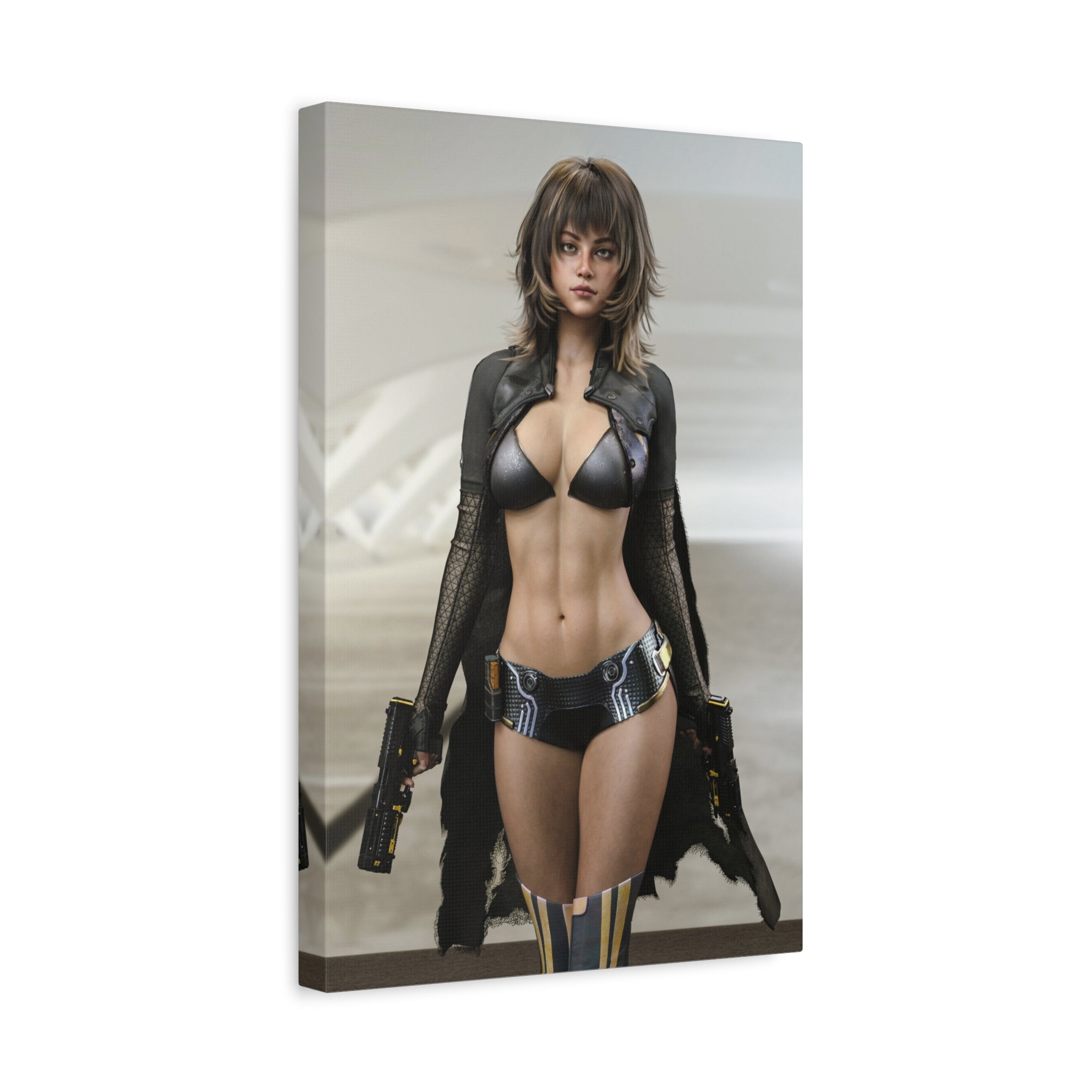 Sci‑Fi Femme Fatale Matte Canvas Print — Futuristic Warrior Wall Art- No AI - Human created illustration art