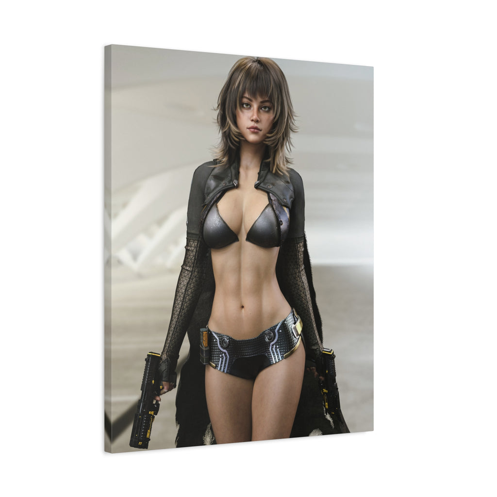 Sci‑Fi Femme Fatale Matte Canvas Print — Futuristic Warrior Wall Art- No AI - Human created illustration art