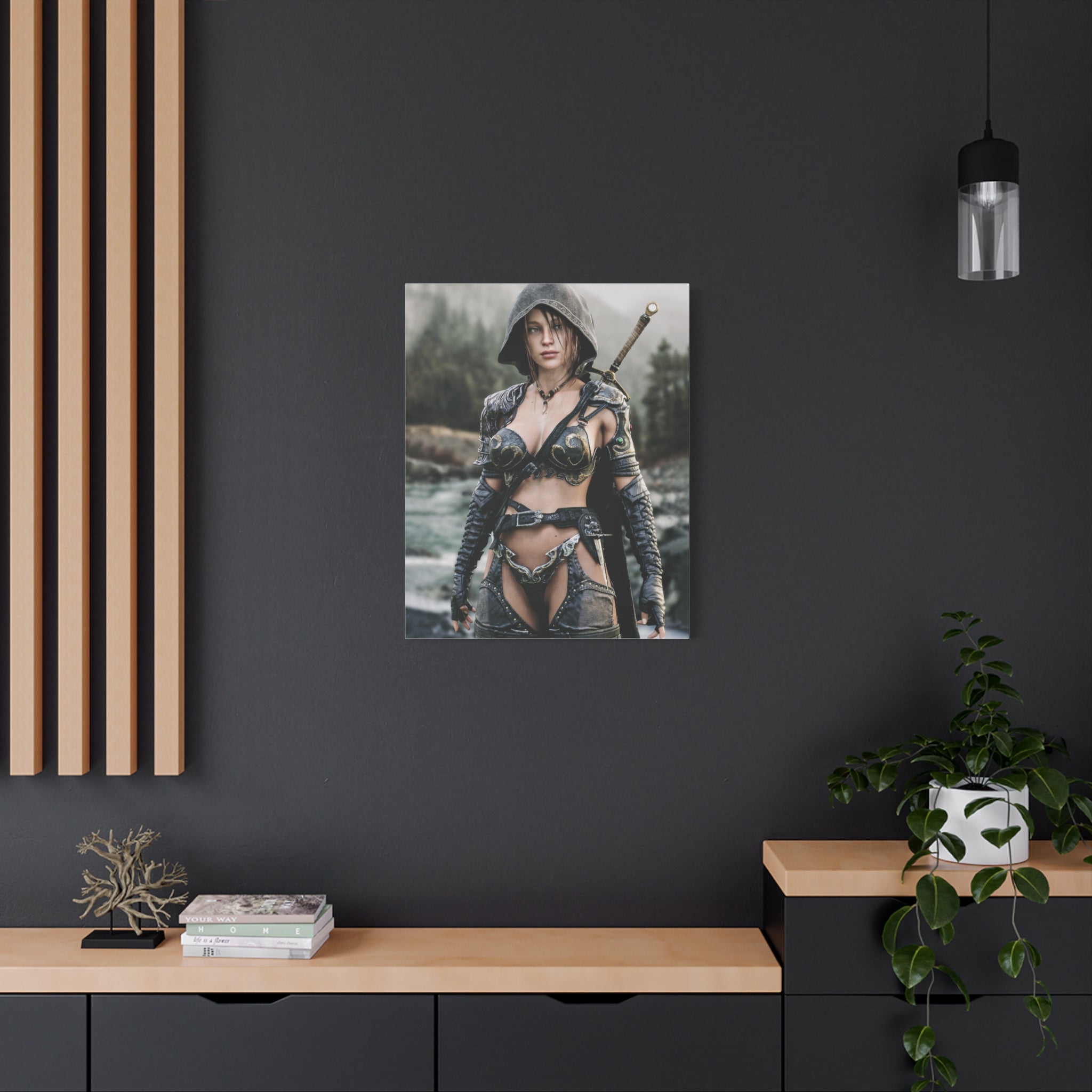 Female Warrior Ranger Fantasy Canvas Print - Matte Stretched Wall Art - No AI - Human created illustration art