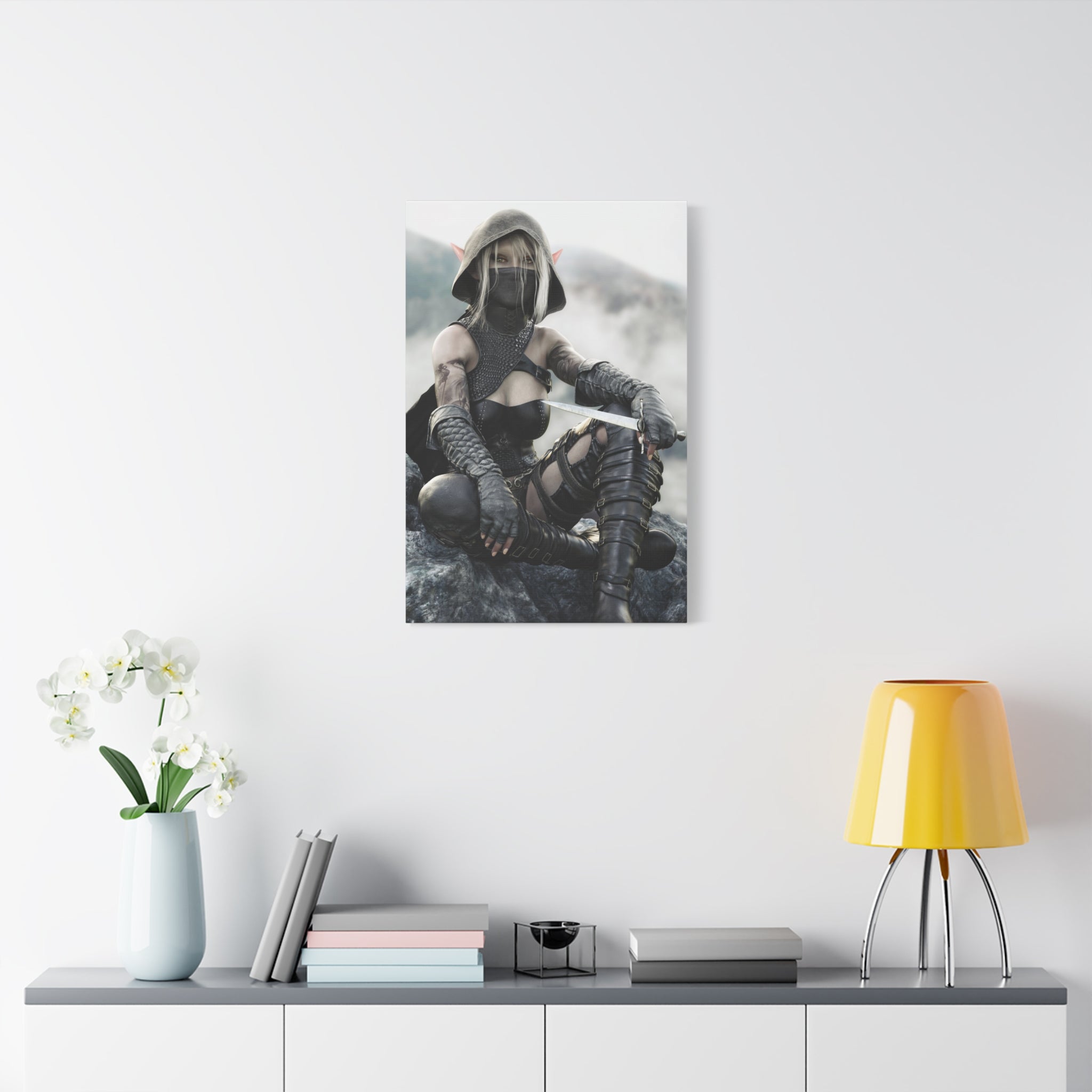 Rogue Elf Warrior Matte Canvas Print — Fantasy Assassin Wall Art- No AI - Human created illustration art