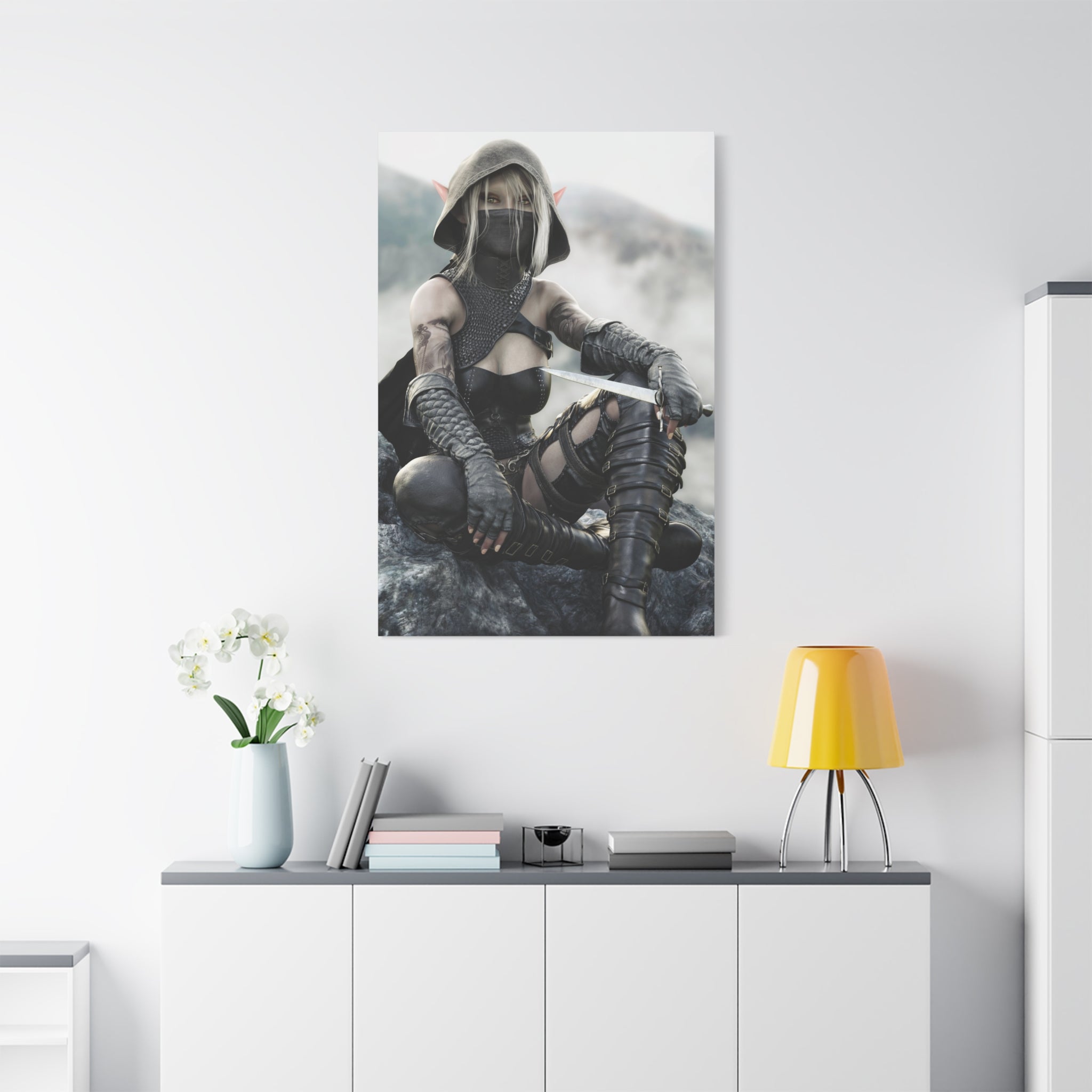Rogue Elf Warrior Matte Canvas Print — Fantasy Assassin Wall Art- No AI - Human created illustration art