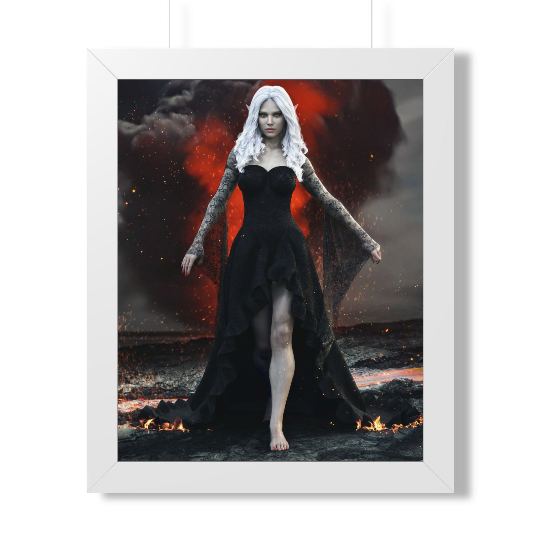 Fantasy Dark elf Sorceress Framed Poster – Dark Sorceress Wall Art- No AI- Human created illustration art