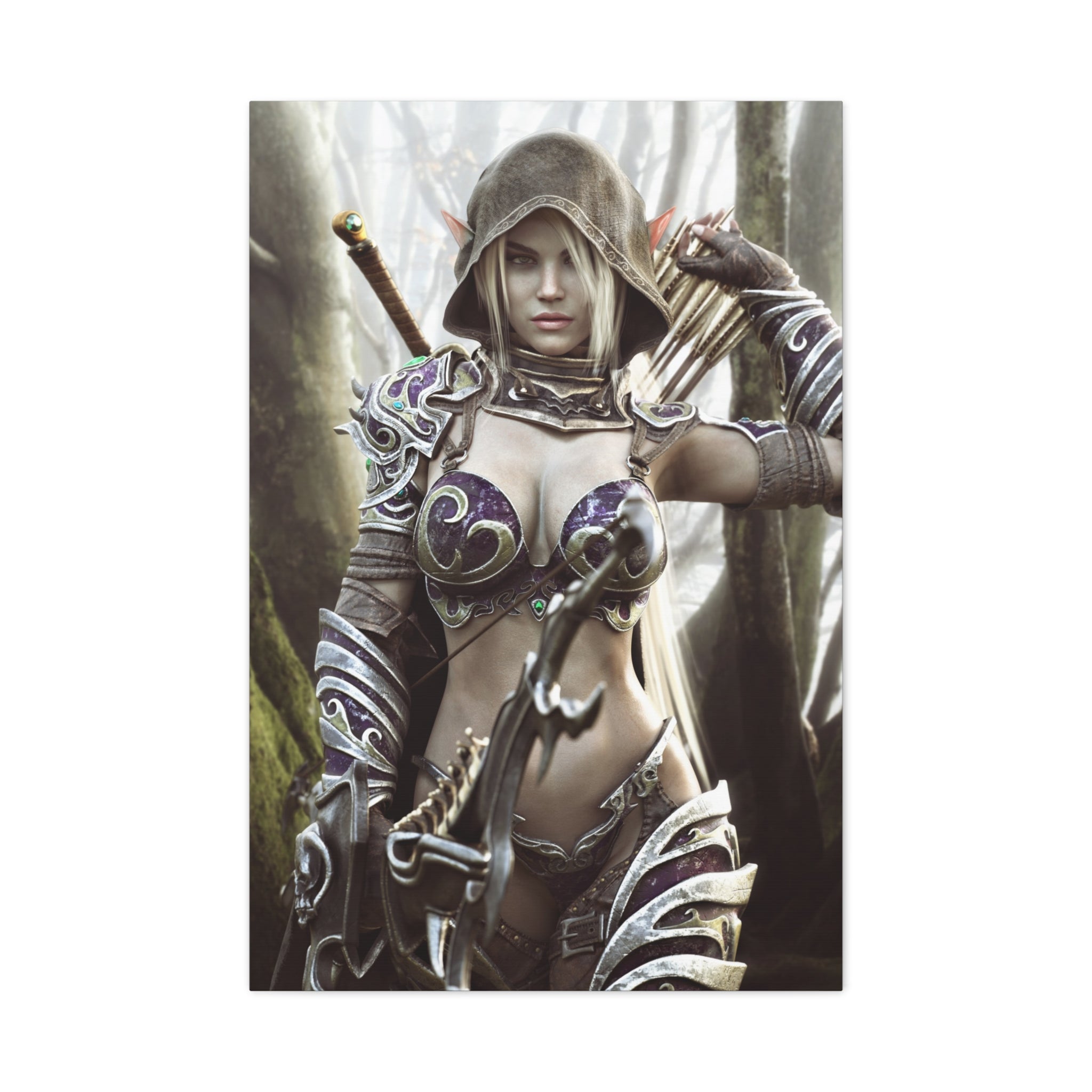 Fantasy Archer Warrior Canvas Print — Matte Stretched Wall Art- No AI- Human created illustration art