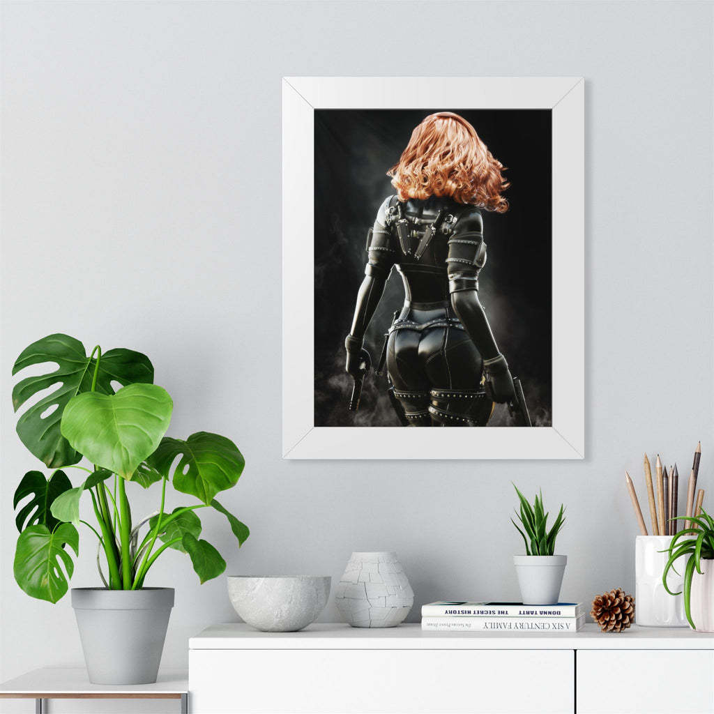 Black Widow-Inspired Framed Poster — Female Superhero Art Print (Vertical) - No AI- human created illustration art
