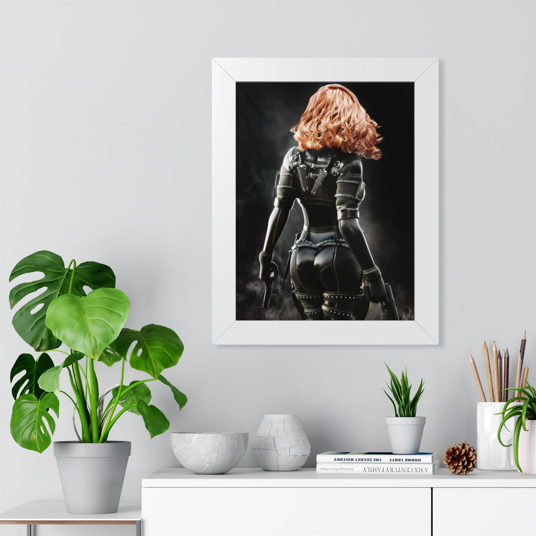 Black Widow-Inspired Framed Poster — Female Superhero Art Print (Vertical) - No AI- human created illustration art
