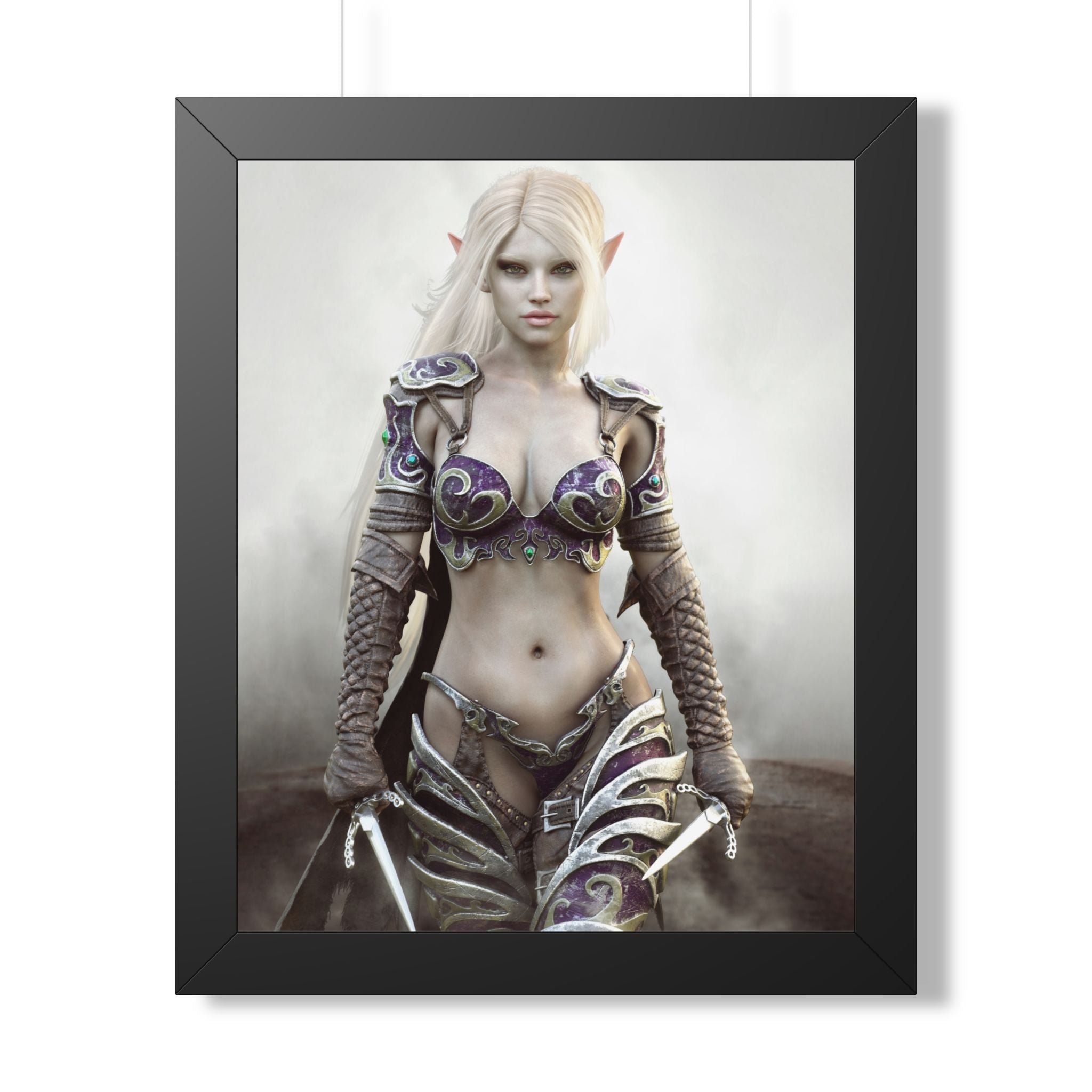 Framed Poster — Fantasy Dark Elf Elven Warrior Art Print - No AI- Human created illustration art