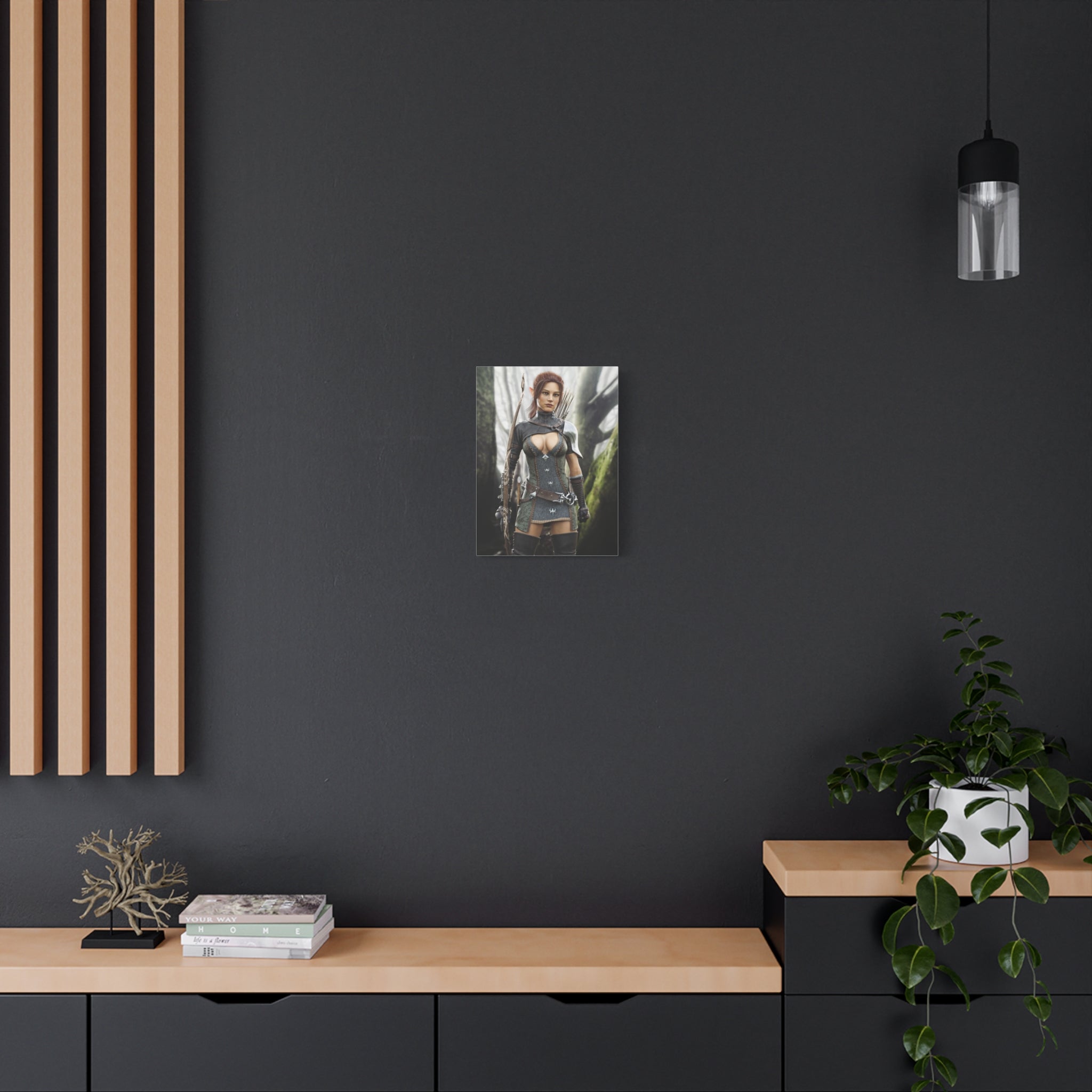 Fantasy Wood Elf Archer Warrior Canvas Print — Matte Stretched Wall Art - No Ai - human created illustration art
