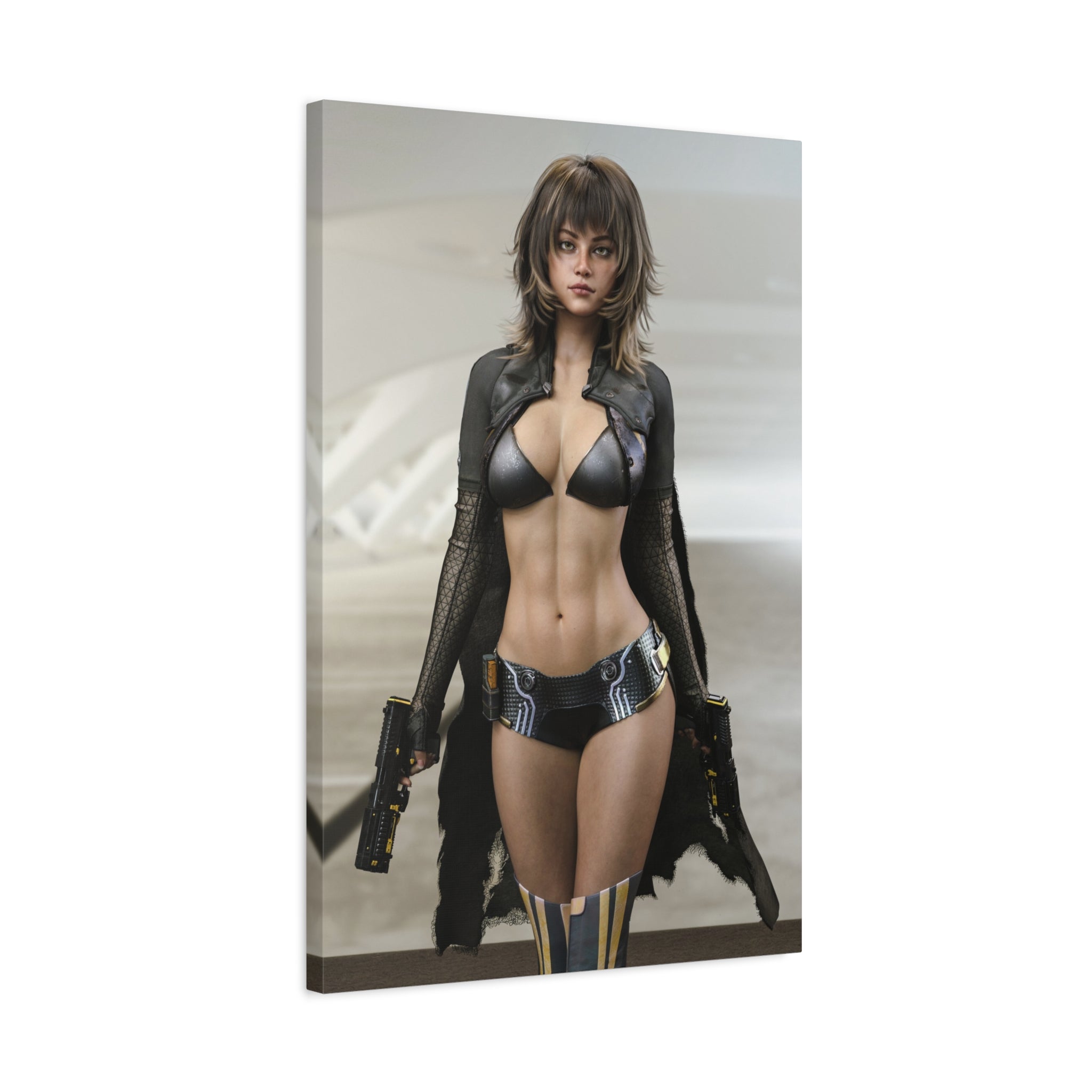 Sci‑Fi Femme Fatale Matte Canvas Print — Futuristic Warrior Wall Art- No AI - Human created illustration art