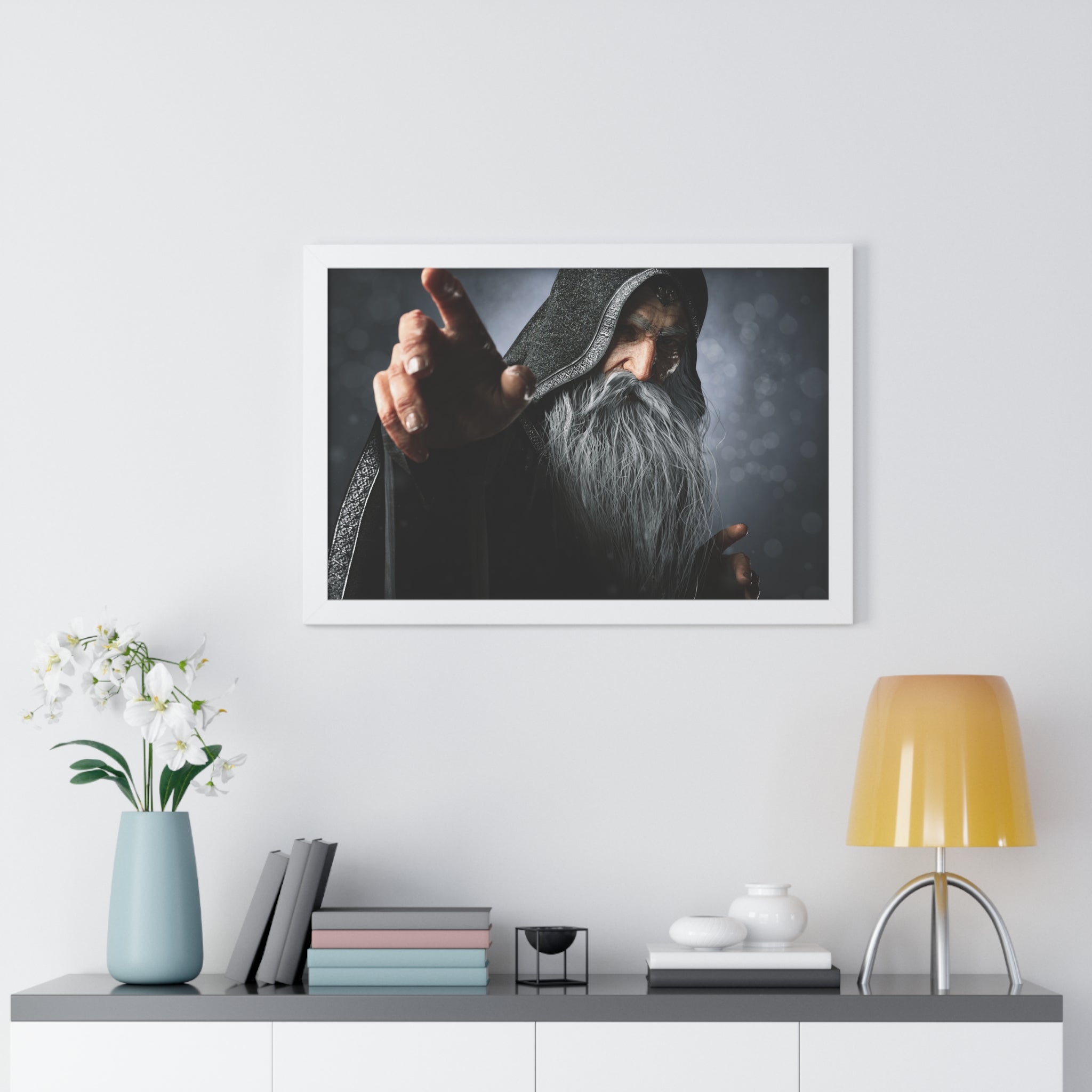 Framed Poster — Mystical Hooded Wizard Art Print - No AI - Human created illustration art