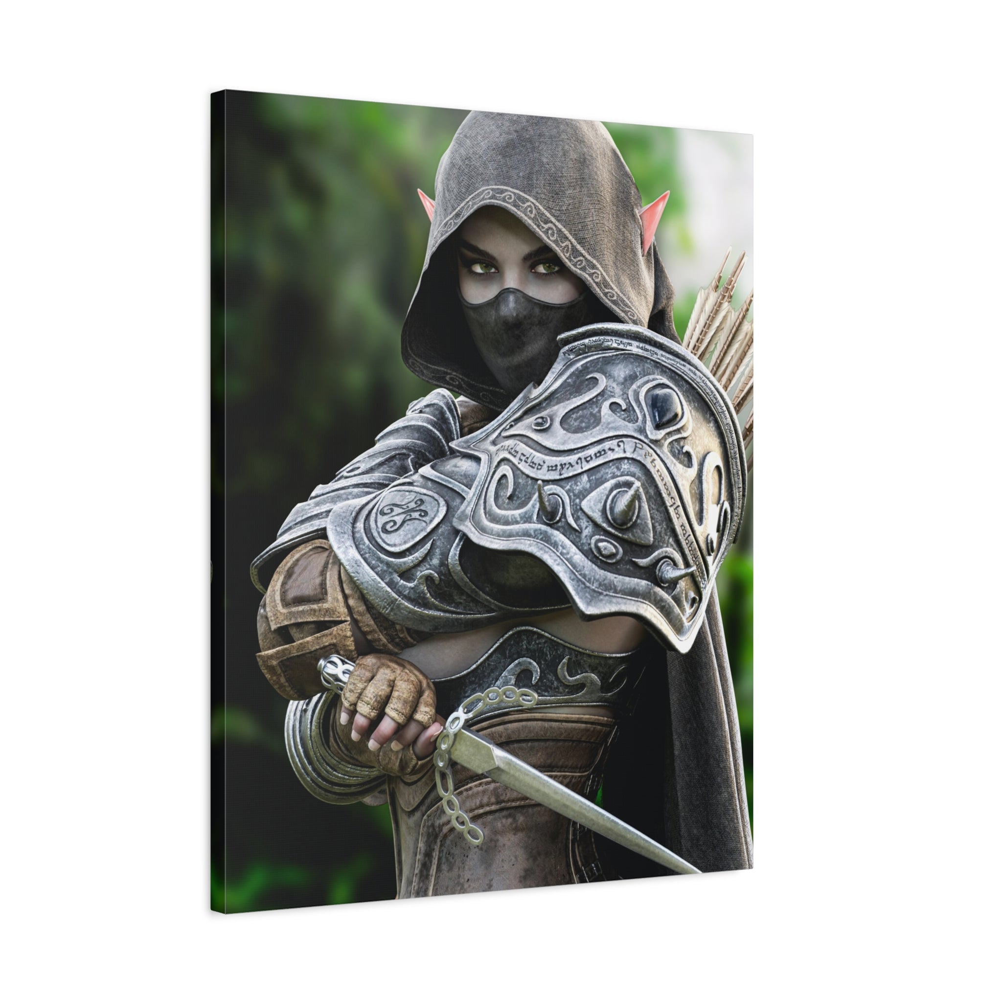Elven Dark Elf Ranger Canvas Print — Fantasy Drow Archer Matte Stretched Wall Art