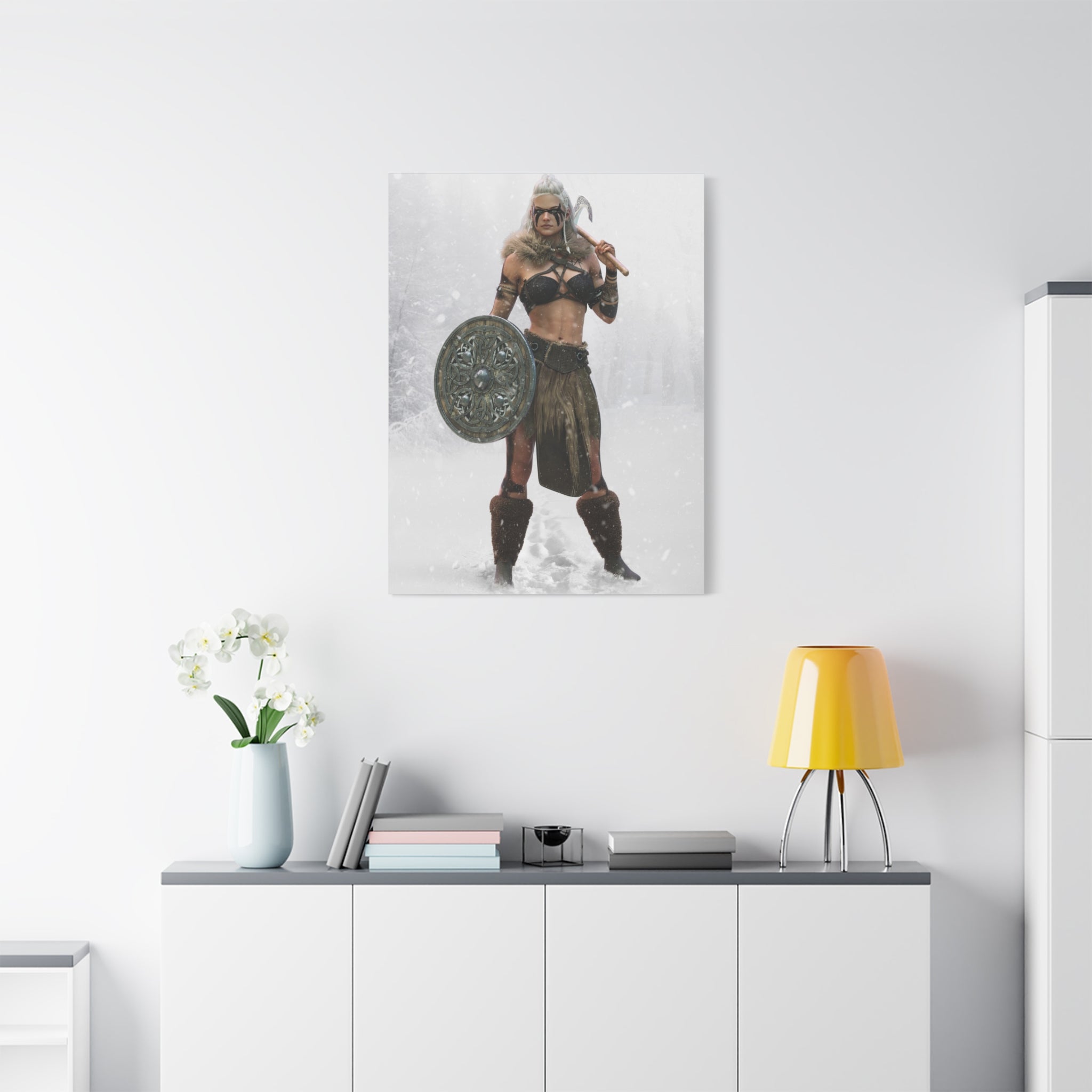 Viking Shieldmaiden Canvas Art – Warrior Woman Matte Stretched Print- No AI - Human created illustration art