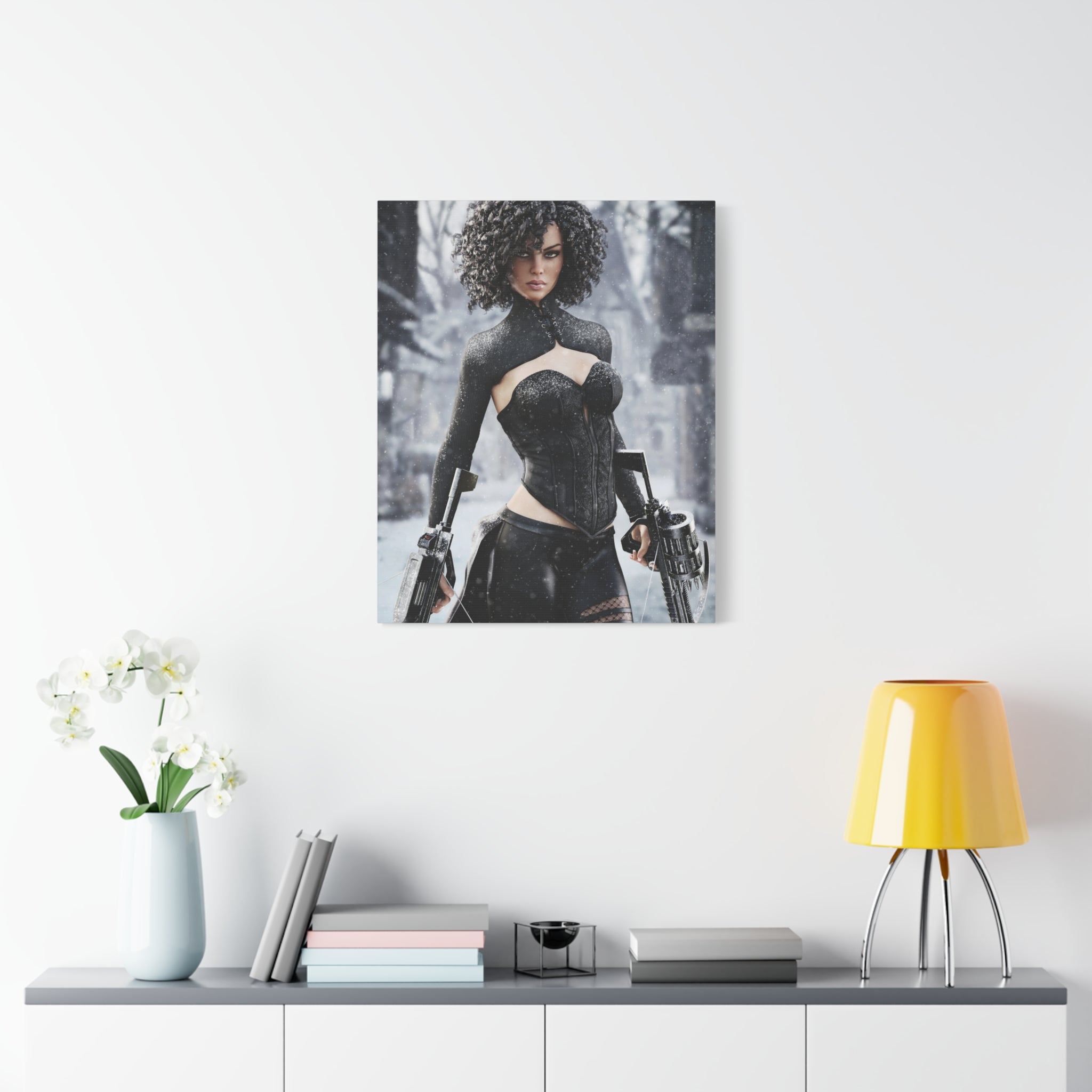Matte Stretched Canvas - Dark Female huntress Warrior Art - No AI - Human generated illustration art