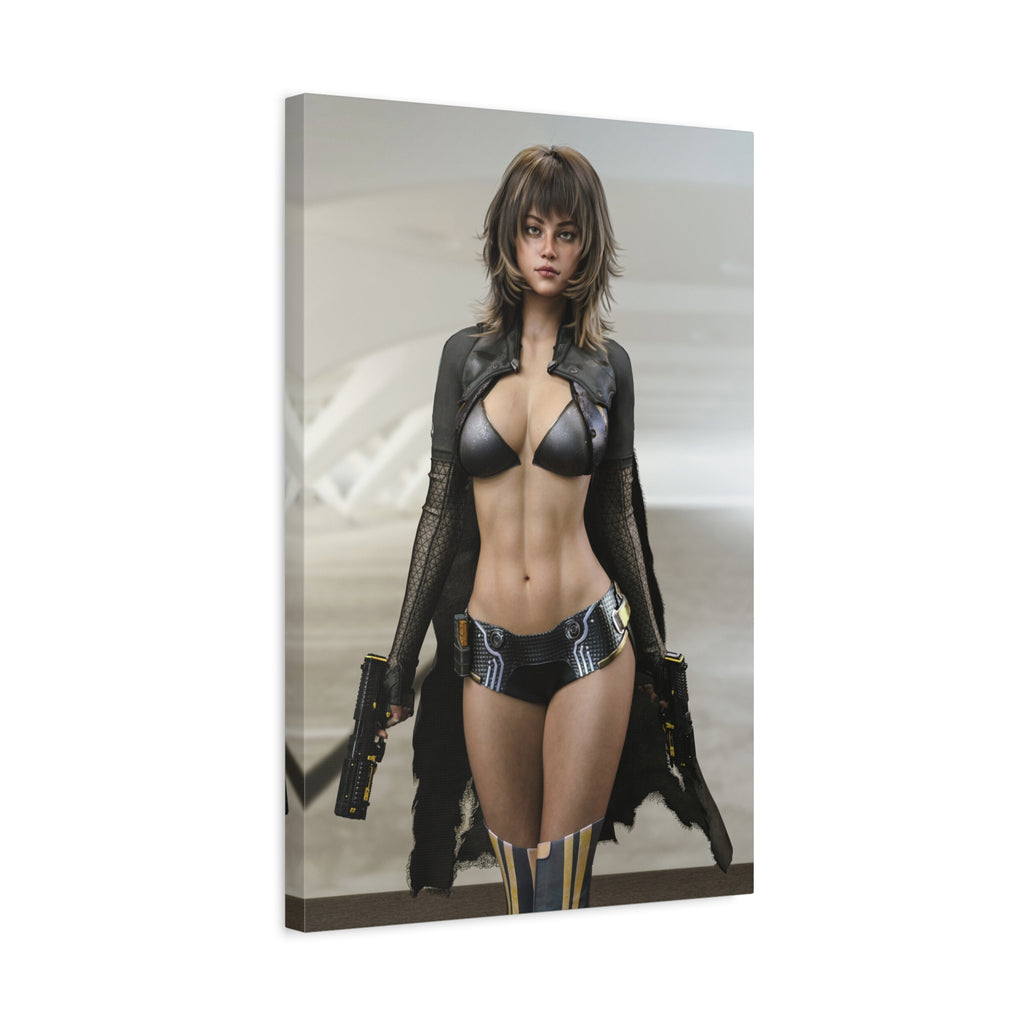 Sci‑Fi Femme Fatale Matte Canvas Print — Futuristic Warrior Wall Art- No AI - Human created illustration art