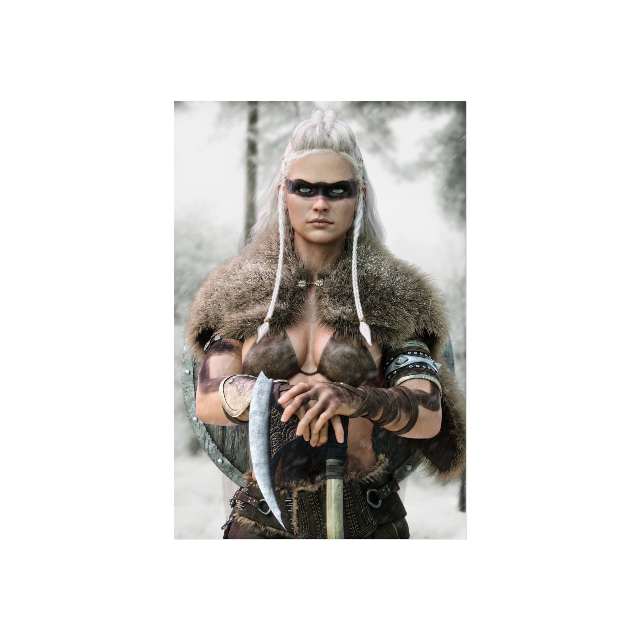 Póster de bellas artes 'Viking Shieldmaiden' — Arte mural de guerreras nórdicas - No AI - Ilustración creada por humanos