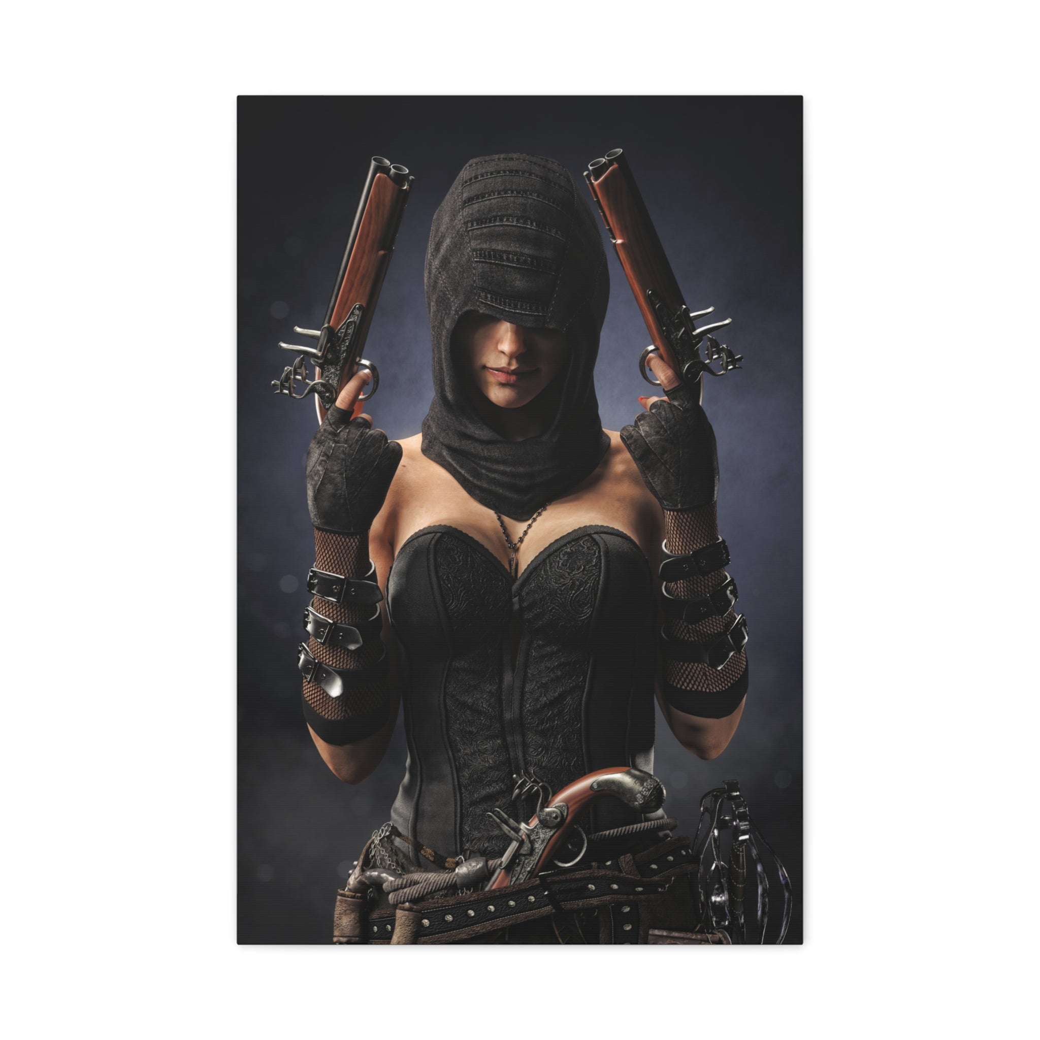 Lienzo mate "Pirate Assassin" — Arte mural femenino encapuchado - No IA - Ilustración artística creada por humanos