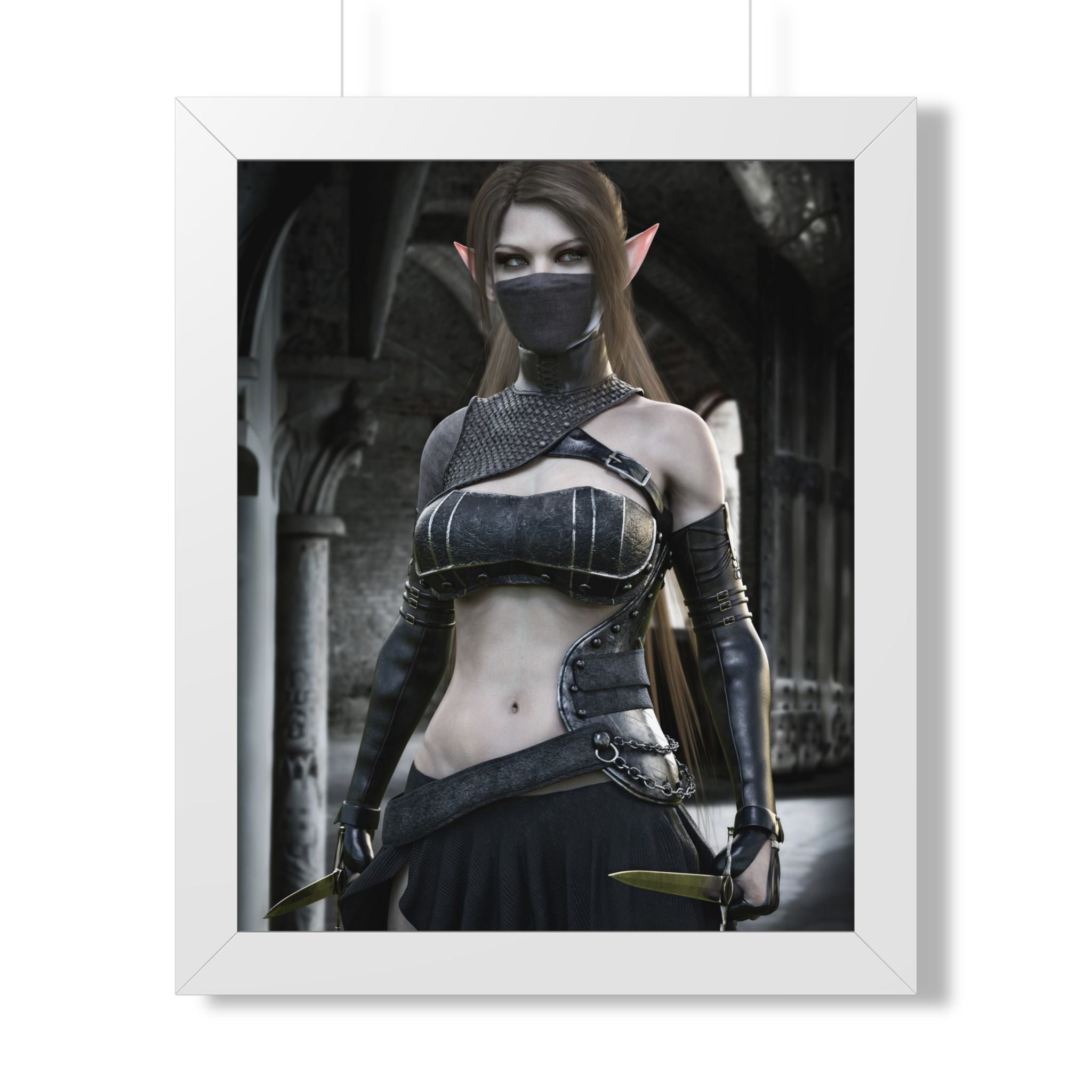 Framed Poster — Dark Fantasy Elf Assassin Wall Art (Vertical)