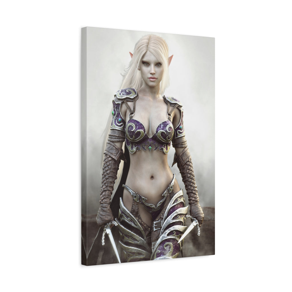 Dark Elf Warrior Fantasy Canvas Print — Matte Stretched Wall Art - No AI- Human created illustration art