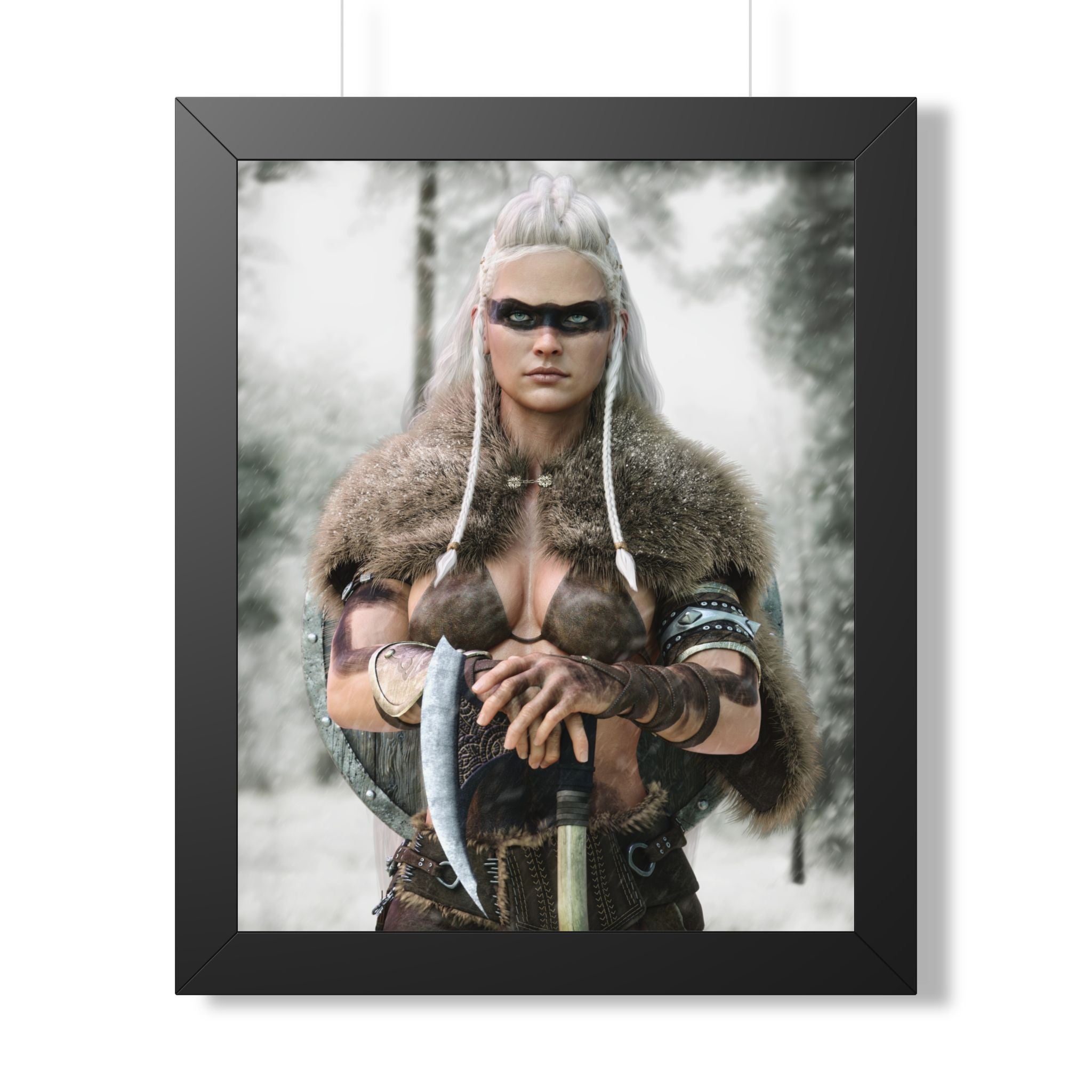 Póster enmarcado "Viking Shieldmaiden" — Arte mural de guerrera nórdica - Sin IA - Ilustración creada por humanos