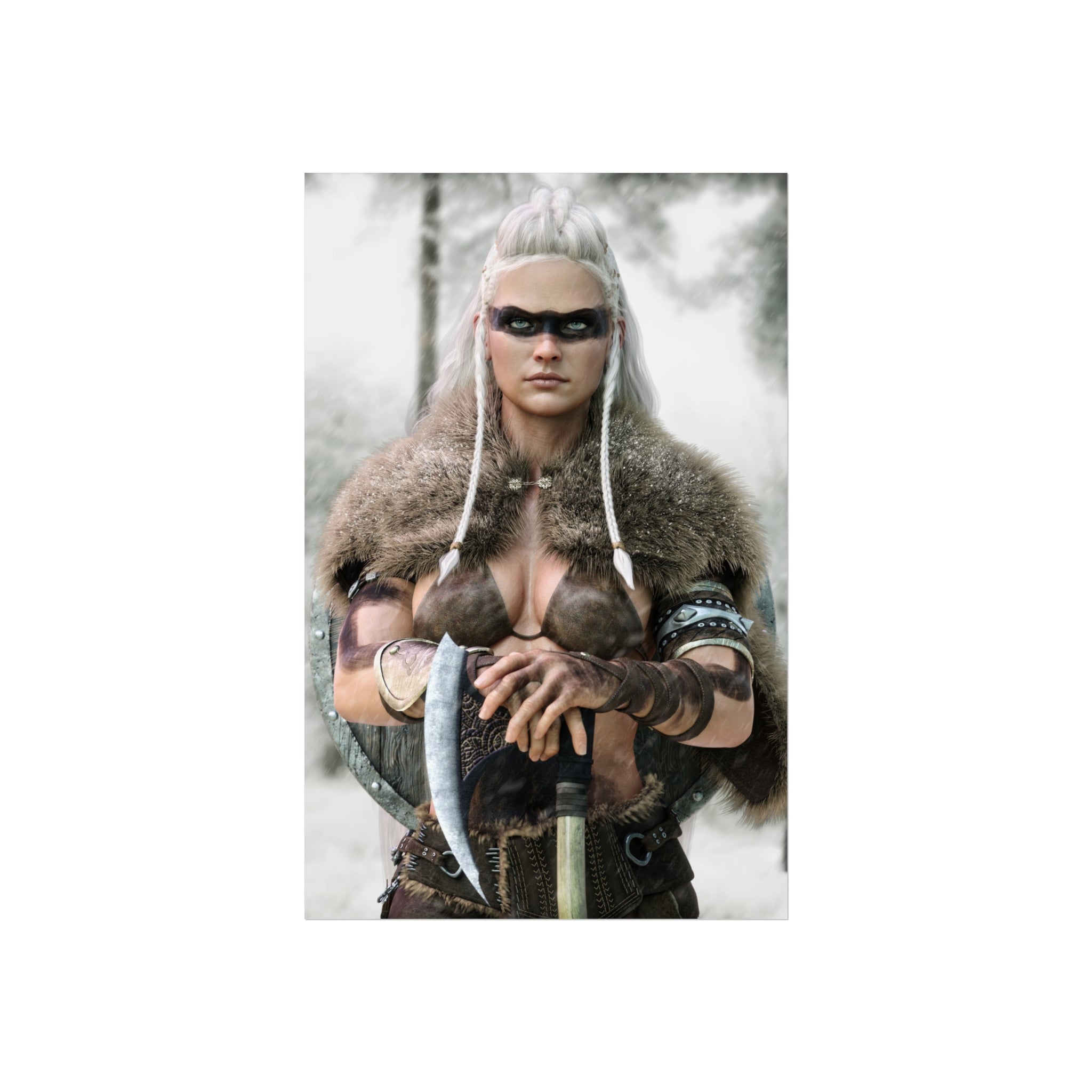 Póster de bellas artes 'Viking Shieldmaiden' — Arte mural de guerreras nórdicas - No AI - Ilustración creada por humanos