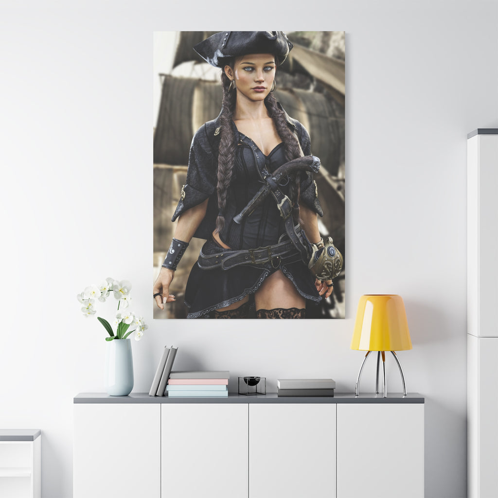 Pirate Captain Woman Matte Canvas Print — Stretched Wall Art - No AI - Human created illustration art