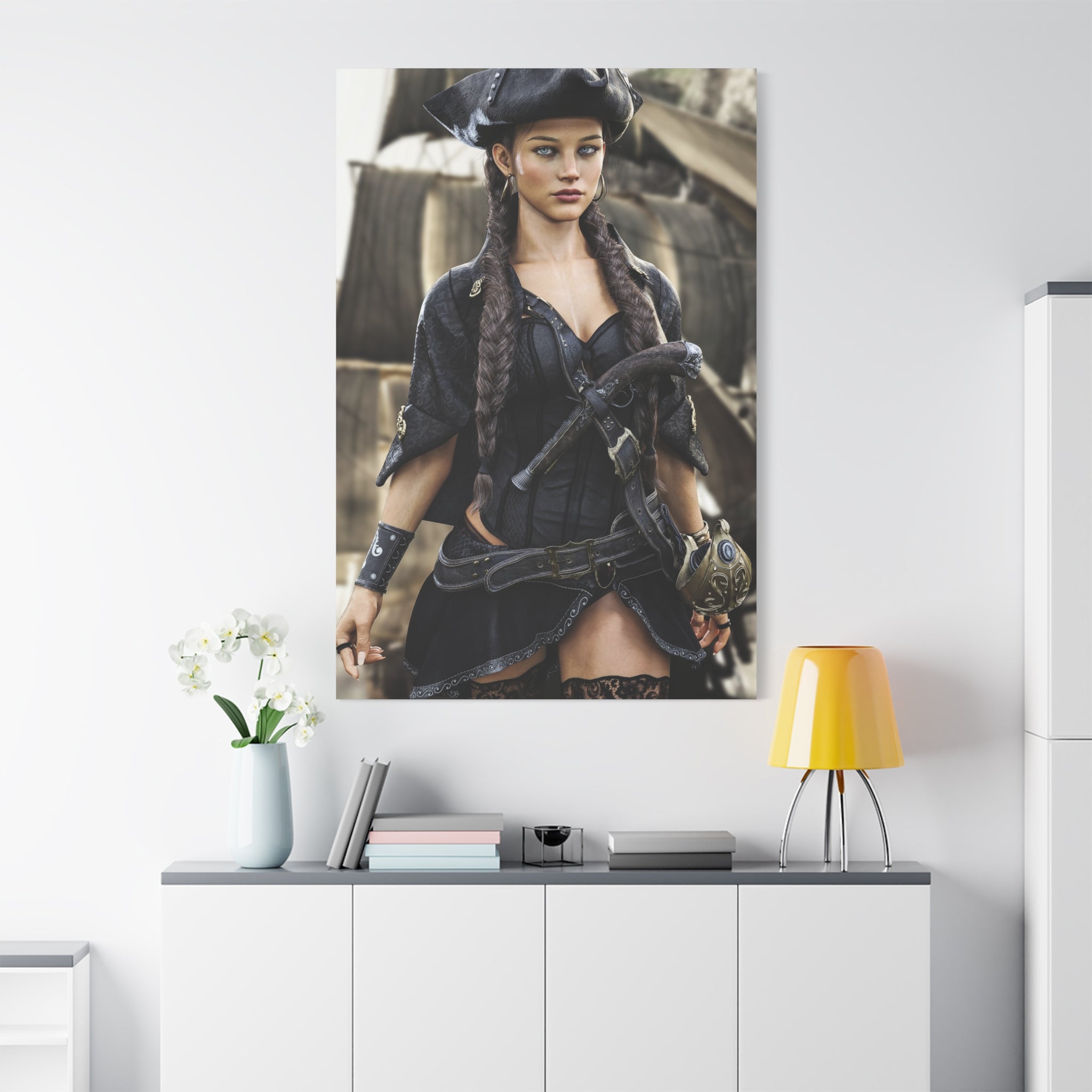 Pirate Captain Woman Matte Canvas Print — Stretched Wall Art - No AI - Human created illustration art