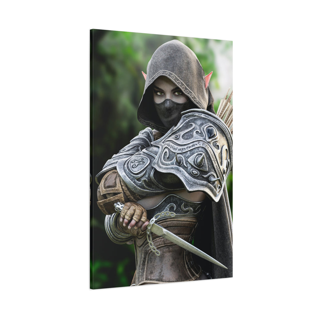 Elven Dark Elf Ranger Canvas Print — Fantasy Drow Archer Matte Stretched Wall Art