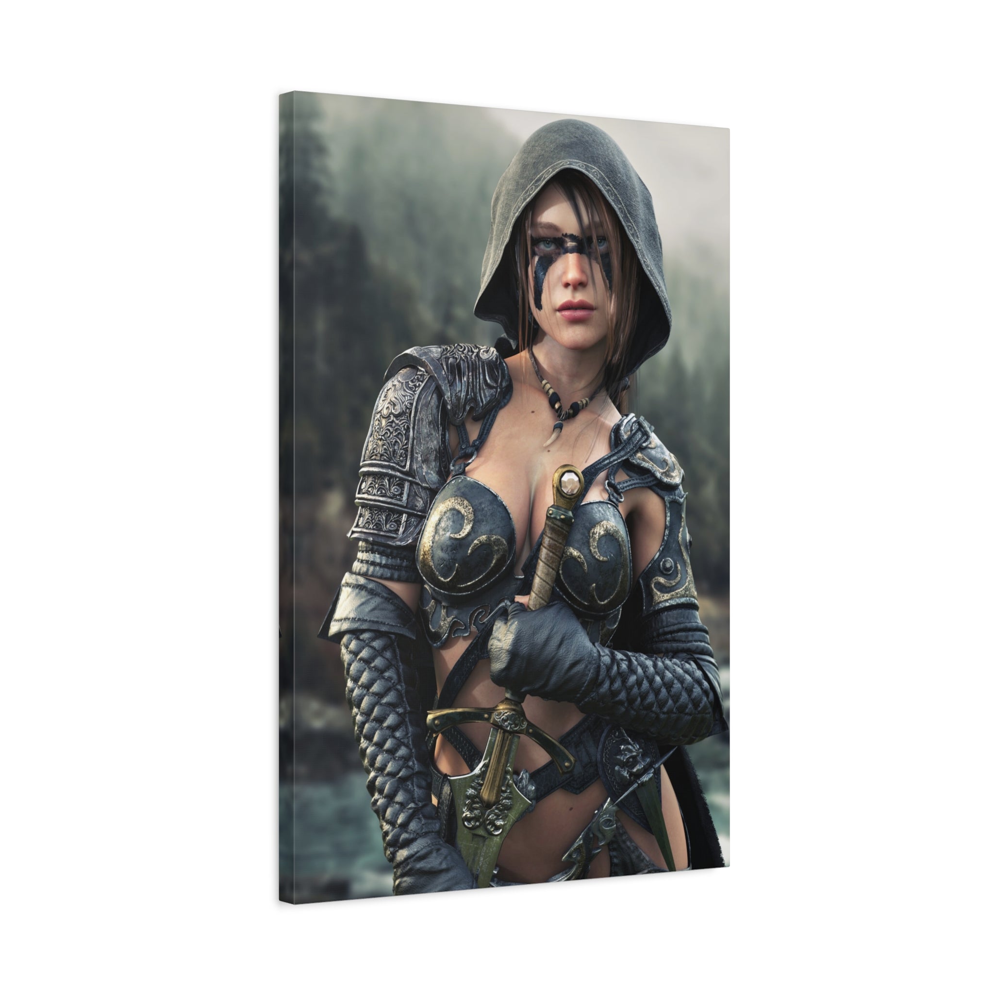 Fantasy Warrior Ranger Woman Matte Canvas Wall Art — Stretched 1.25"- No Ai- Human Created illustration art