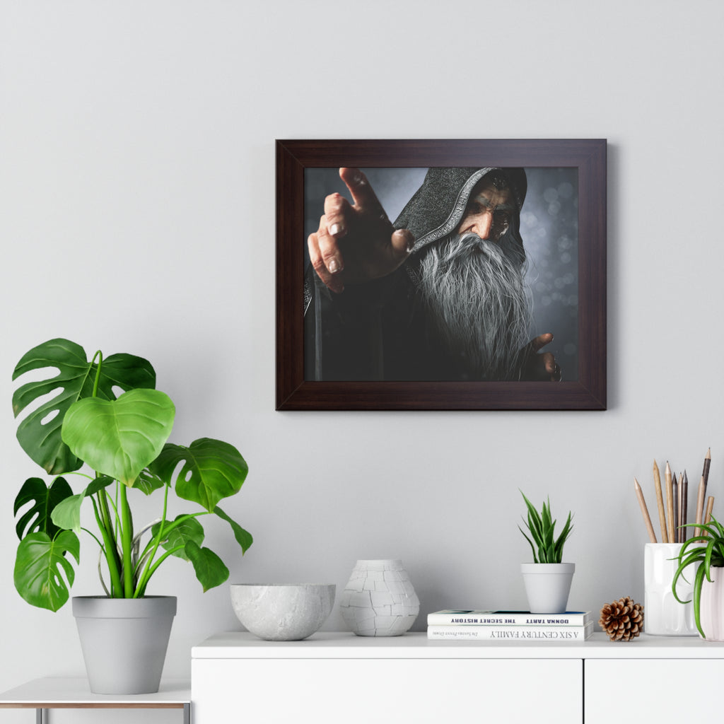 Framed Poster — Mystical Hooded Wizard Art Print - No AI - Human created illustration art