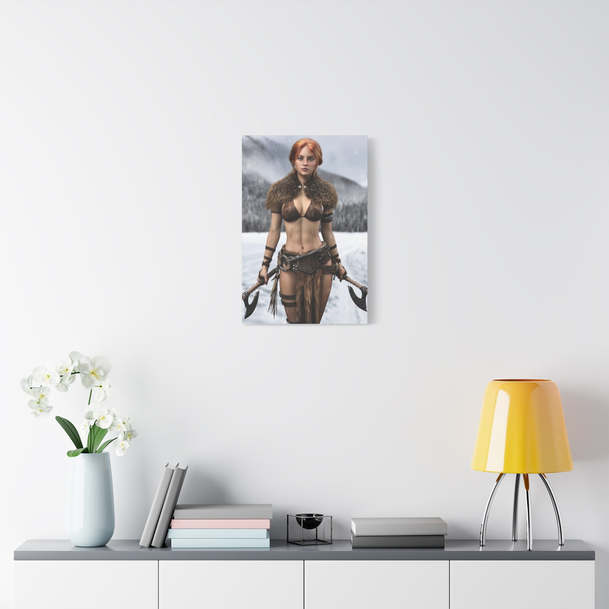 Viking Shieldmaiden Canvas Print — Matte Stretched Wall Art- No AI - Human created illustration art