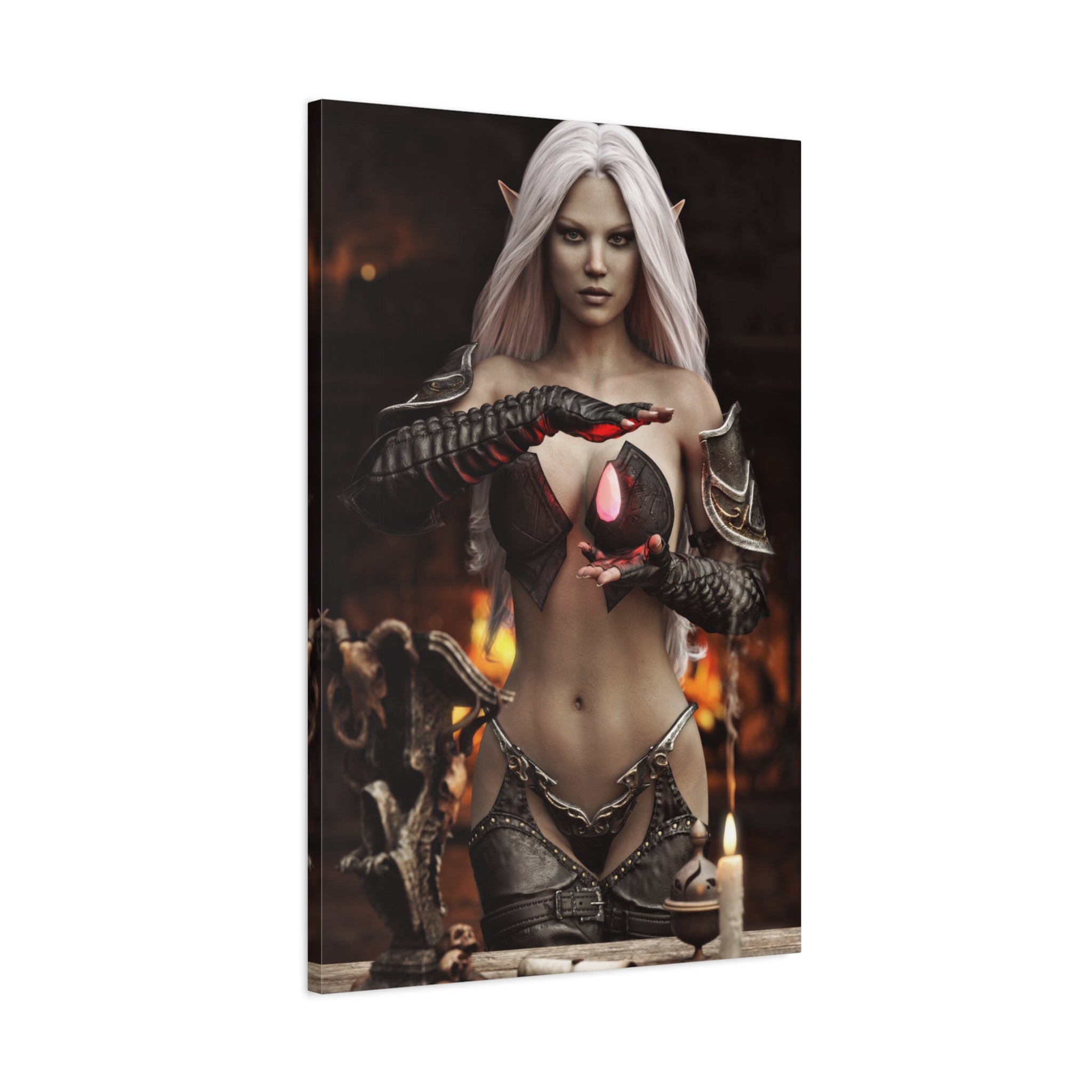 Dark Elf Sorceress Canvas Print — Fantasy Magic Wall Art- No AI- Human created illustration art