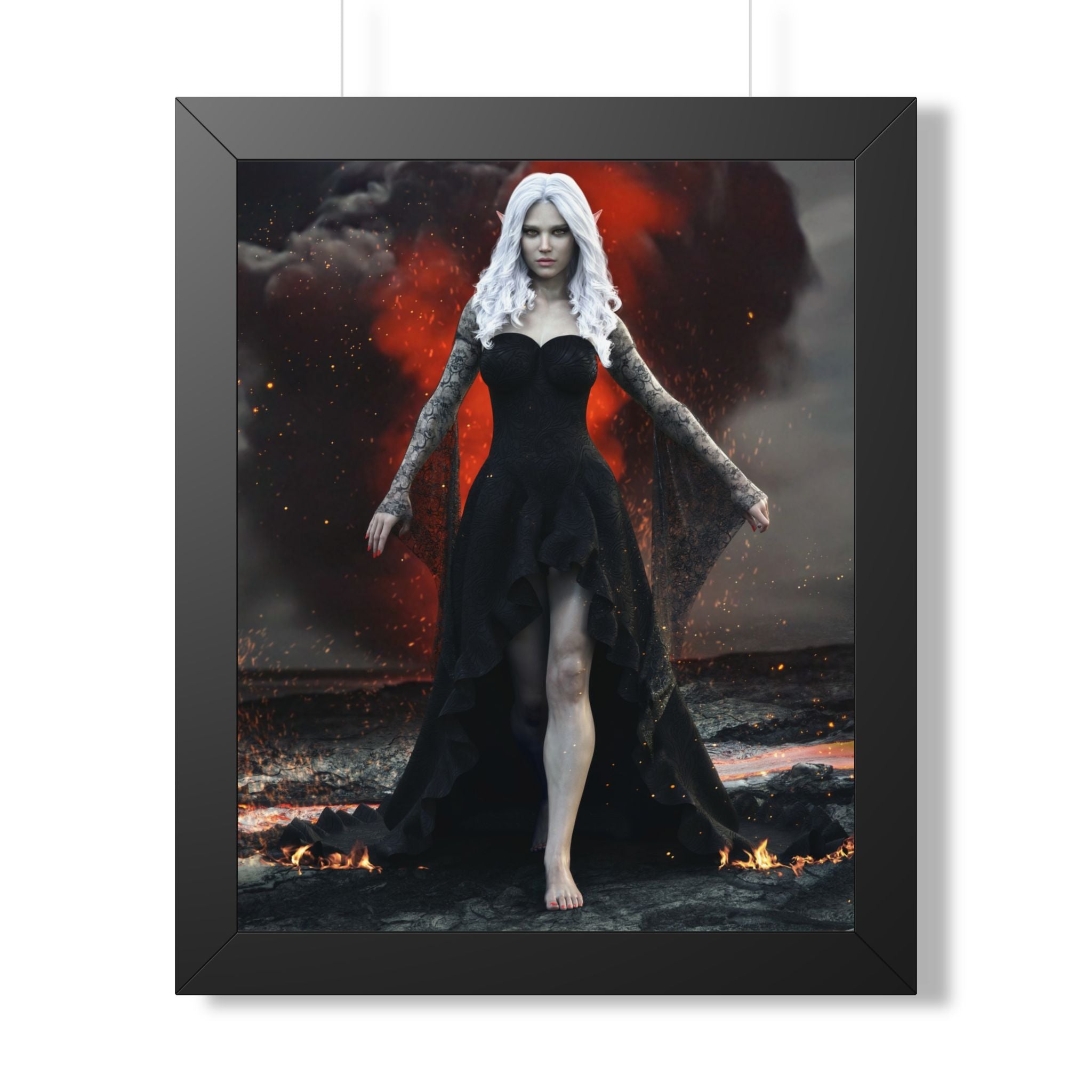 Fantasy Dark elf Sorceress Framed Poster – Dark Sorceress Wall Art- No AI- Human created illustration art