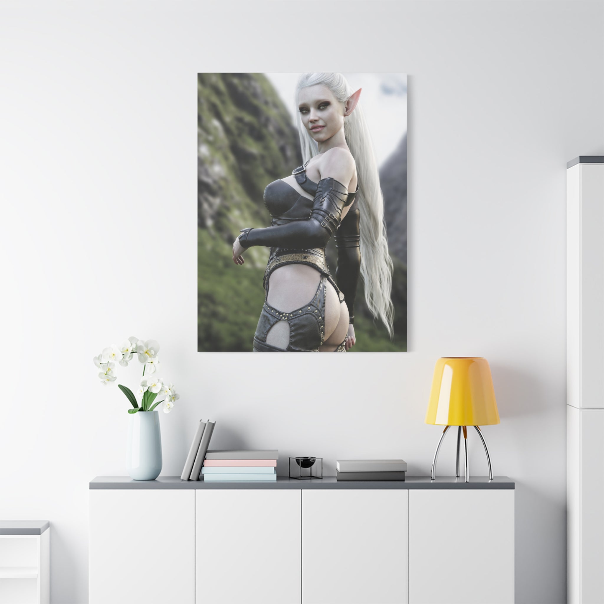 Fantasy Elf Warrior Canvas Print — Matte Stretched Wall Art- No AI - Human created illustration art