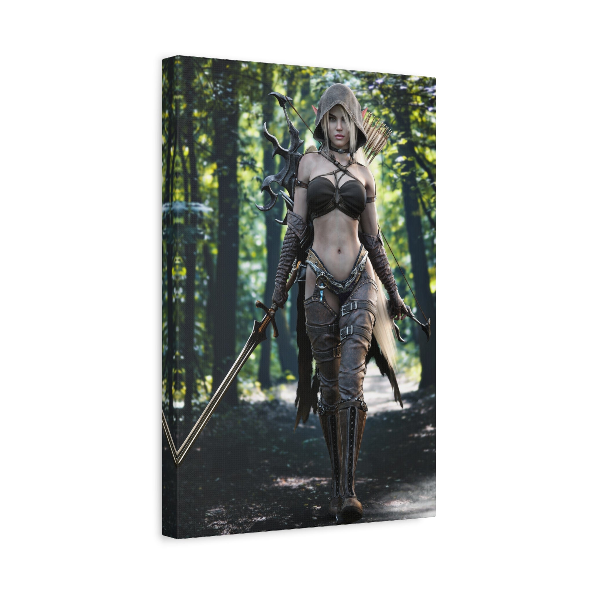 Fantasy Archer Warrior Canvas Print — Female Ranger Wall Art (Matte Stretched) - No Ai - Human created illustration art