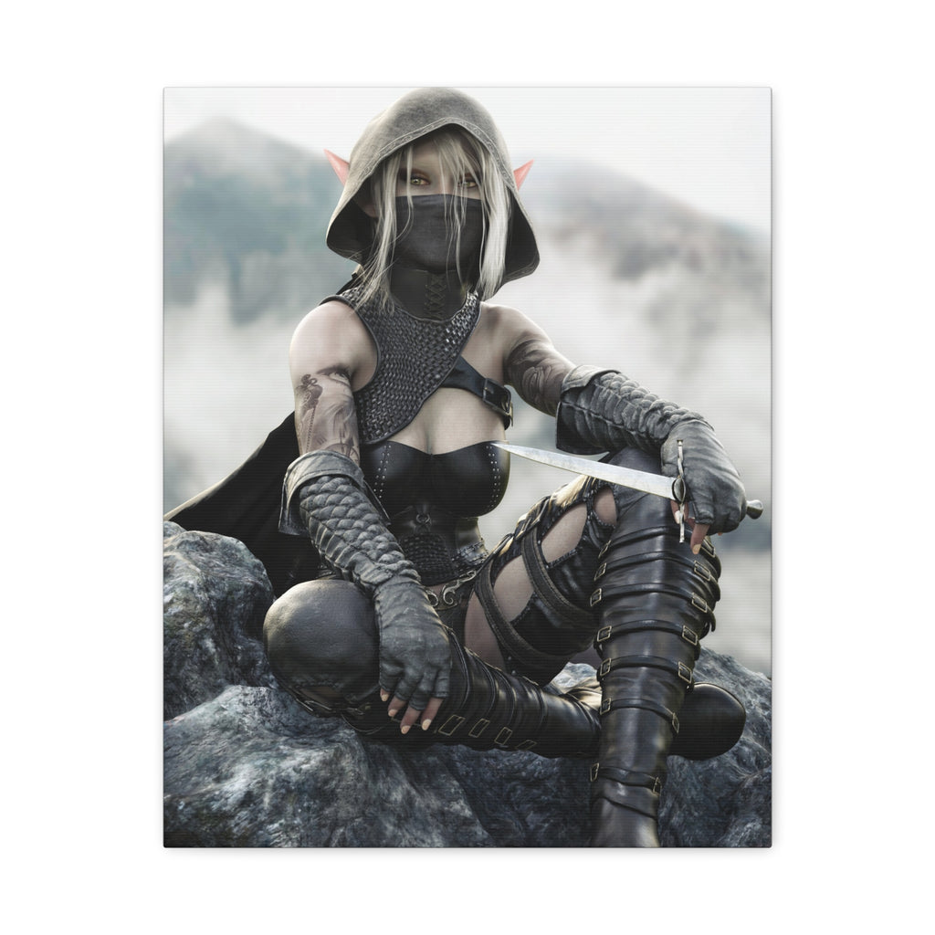 Rogue Elf Warrior Matte Canvas Print — Fantasy Assassin Wall Art- No AI - Human created illustration art