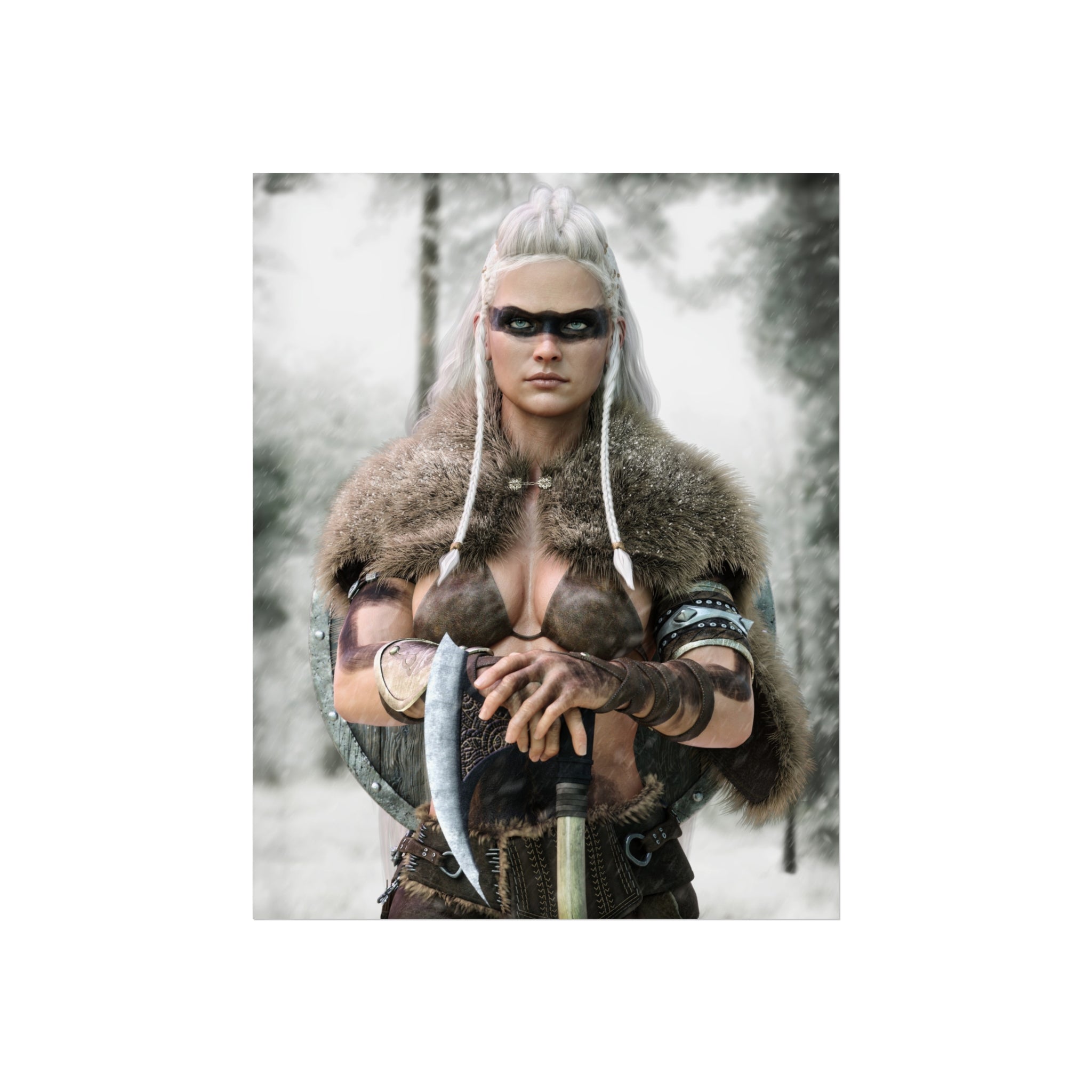 Póster de bellas artes 'Viking Shieldmaiden' — Arte mural de guerreras nórdicas - No AI - Ilustración creada por humanos