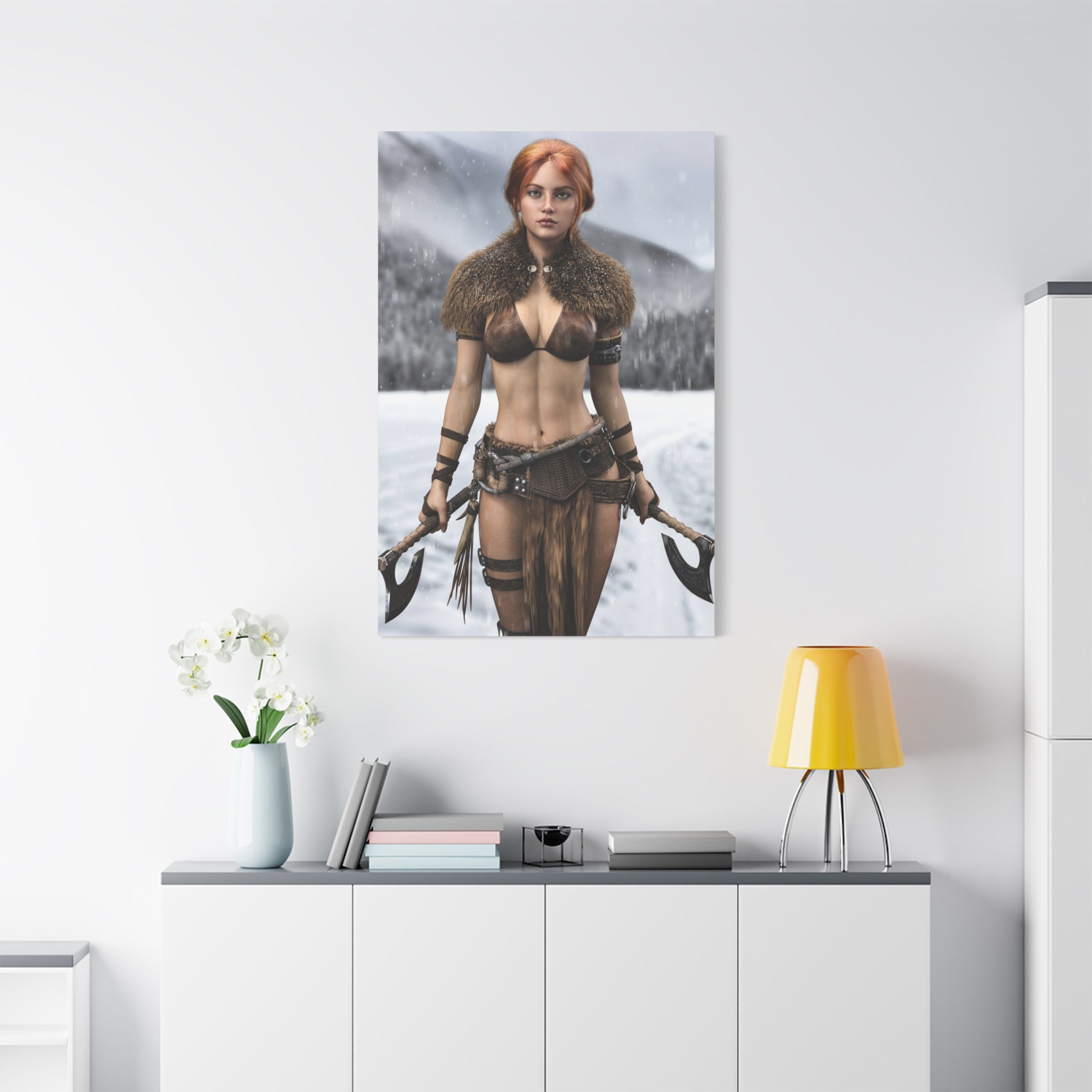 Viking Shieldmaiden Canvas Print — Matte Stretched Wall Art- No AI - Human created illustration art