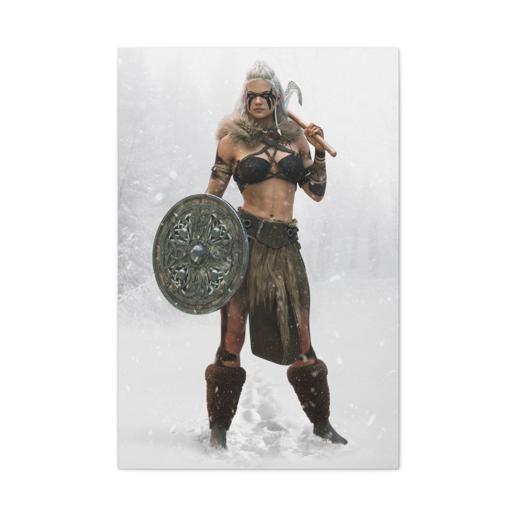 Viking Shieldmaiden Canvas Art – Warrior Woman Matte Stretched Print- No AI - Human created illustration art