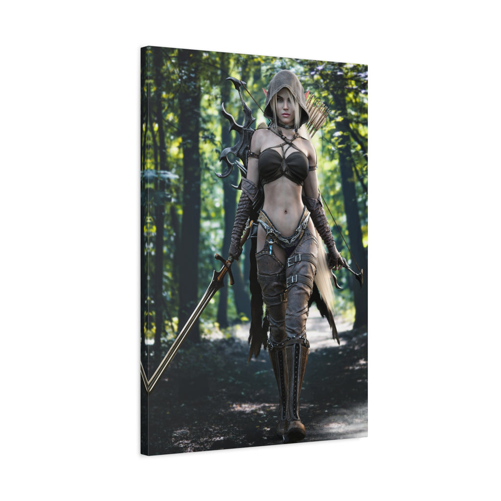 Fantasy Archer Warrior Canvas Print — Female Ranger Wall Art (Matte Stretched) - No Ai - Human created illustration art