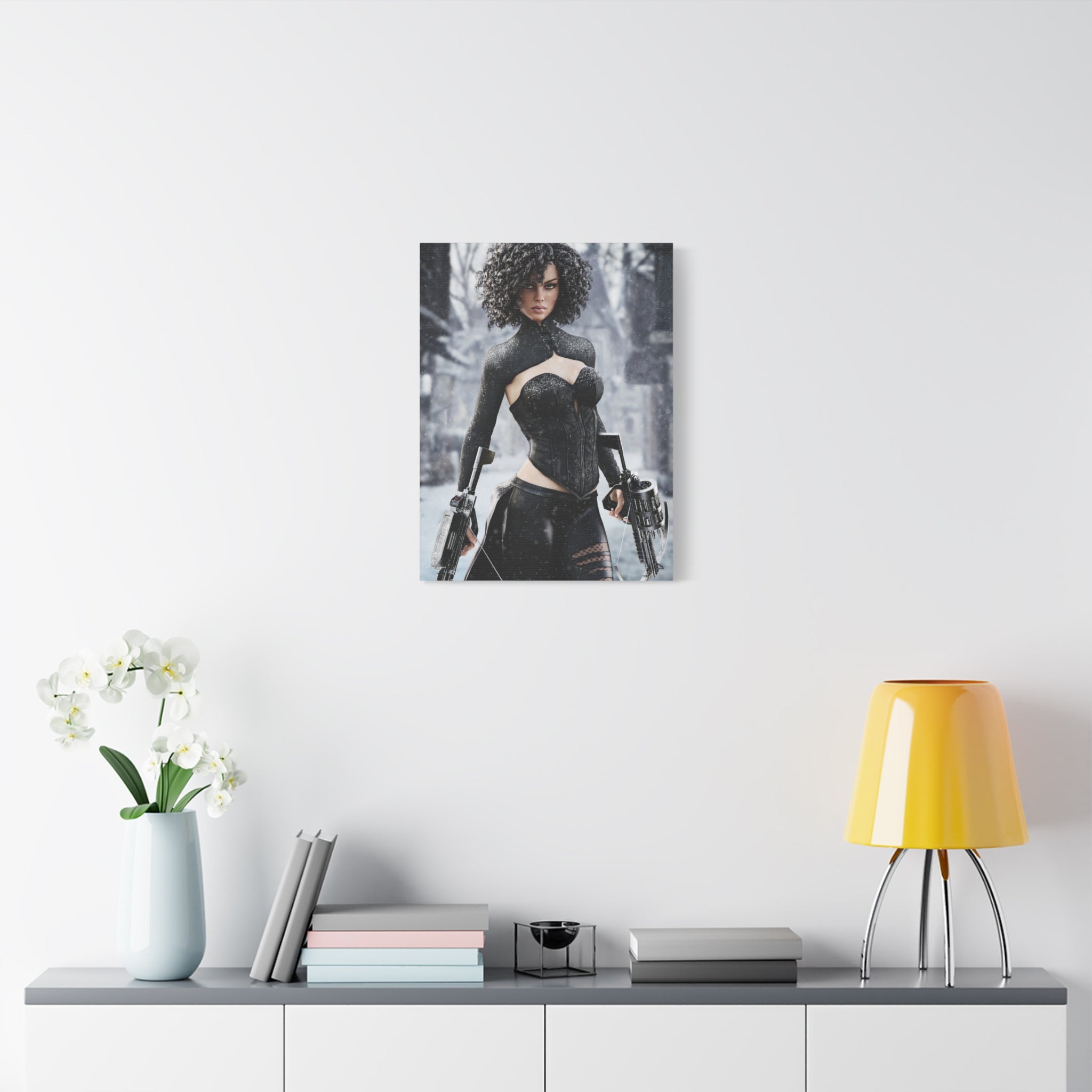 Matte Stretched Canvas - Dark Female huntress Warrior Art - No AI - Human generated illustration art
