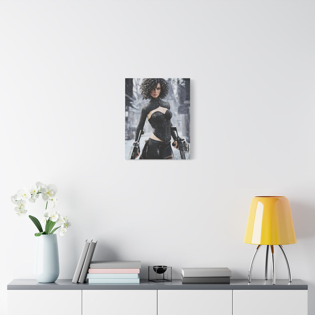 Matte Stretched Canvas - Dark Female huntress Warrior Art - No AI - Human generated illustration art