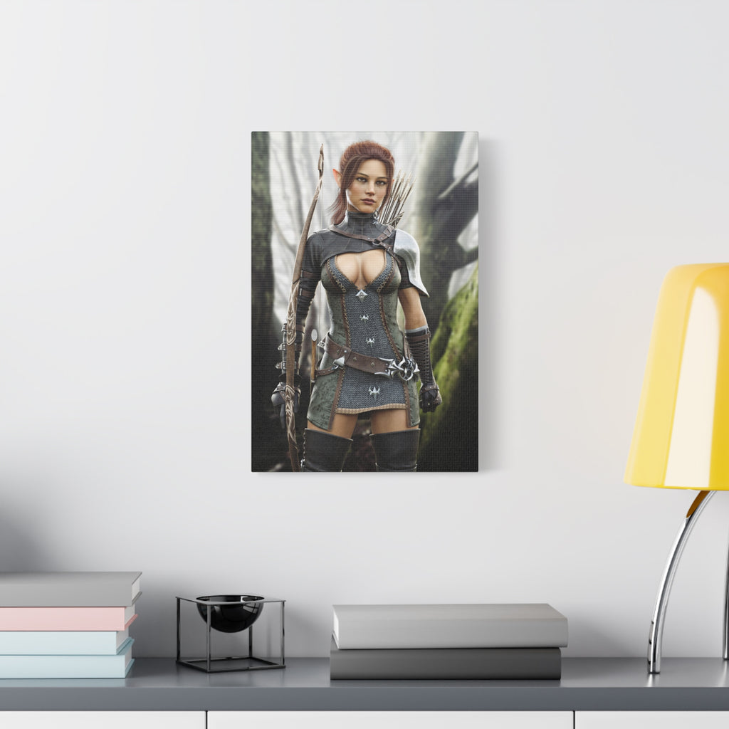 Fantasy Wood Elf Archer Warrior Canvas Print — Matte Stretched Wall Art - No Ai - human created illustration art