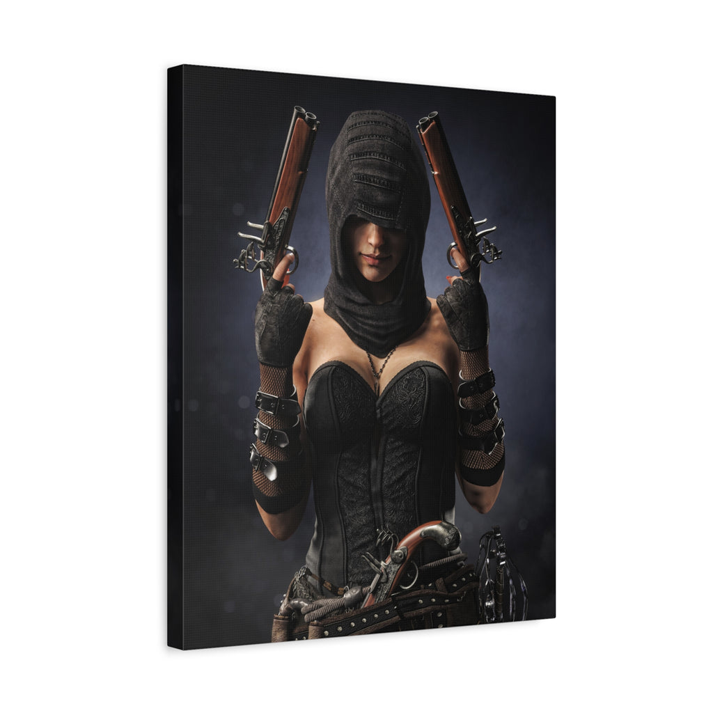 Pirate Assassin Matte Canvas Print — Hooded Female  Wall Art- No Ai- Human created illustration art