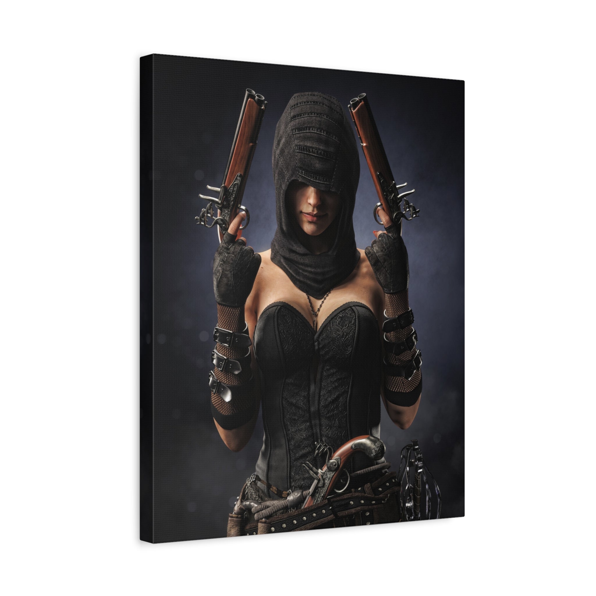 Pirate Assassin Matte Canvas Print — Hooded Female  Wall Art- No Ai- Human created illustration art