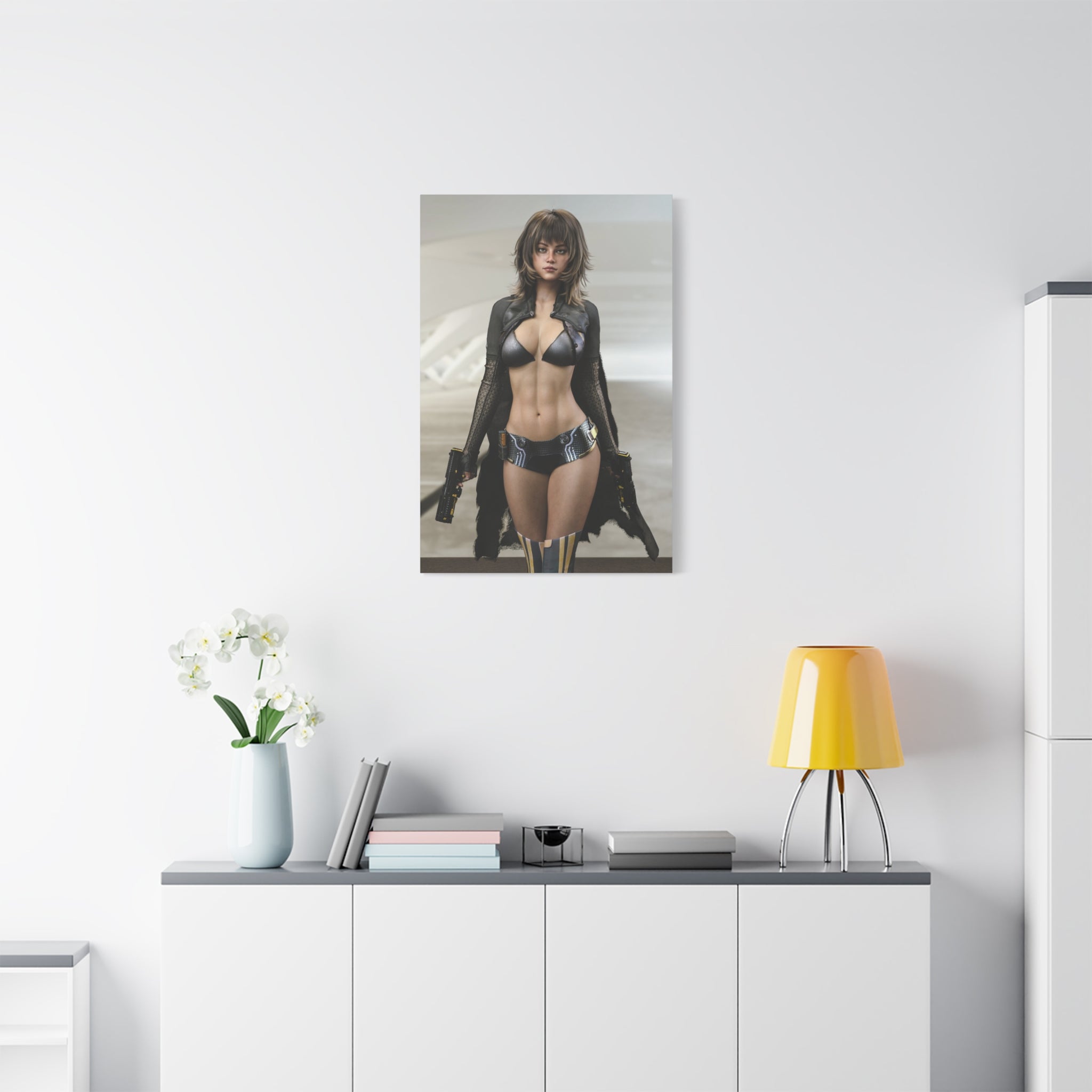 Sci‑Fi Femme Fatale Matte Canvas Print — Futuristic Warrior Wall Art- No AI - Human created illustration art