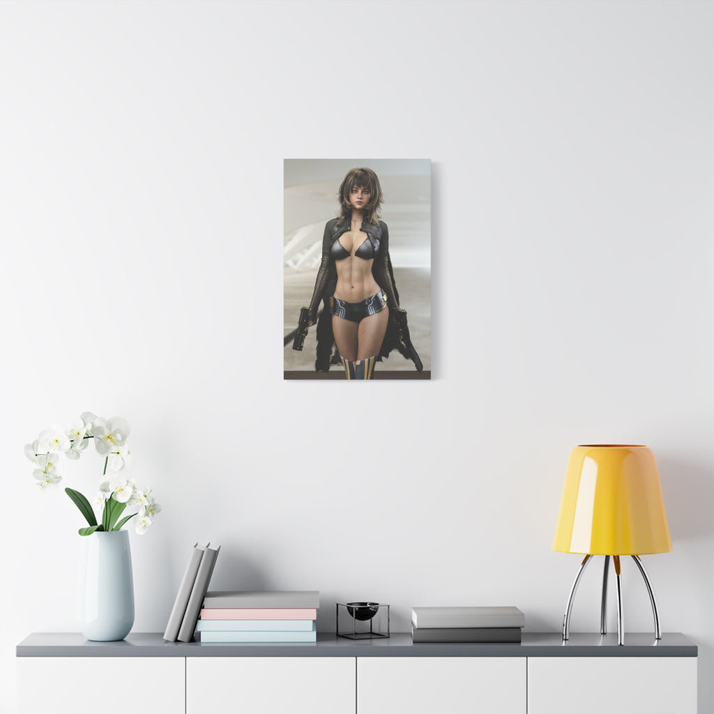 Sci‑Fi Femme Fatale Matte Canvas Print — Futuristic Warrior Wall Art- No AI - Human created illustration art