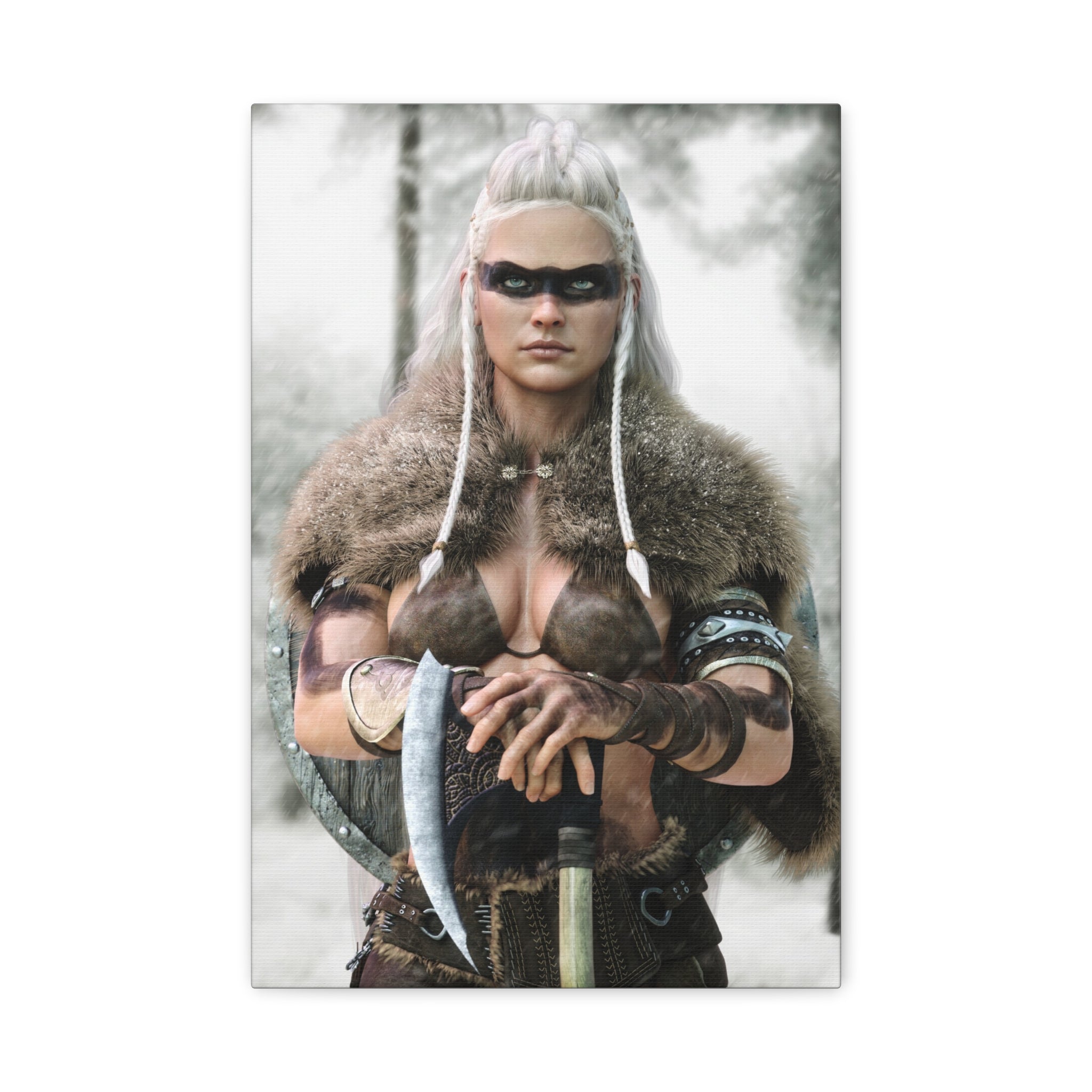 Lienzo Impresión Viking Shieldmaiden — Arte de Pared Estirado Mate - No IA - Ilustración de arte creada por humanos