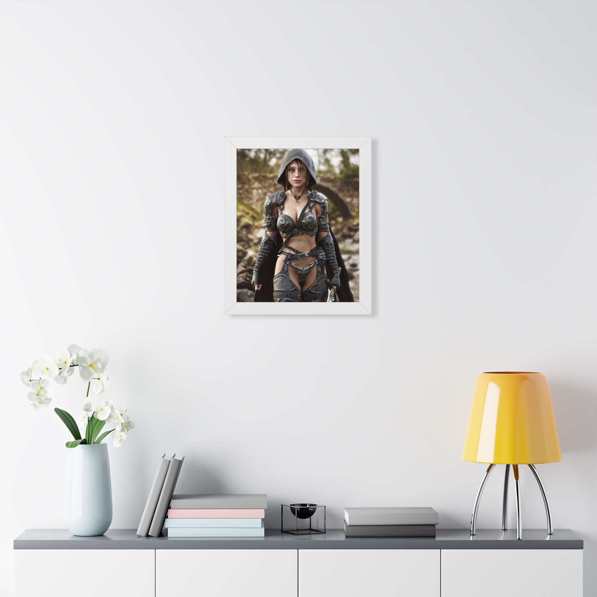 Framed Poster — Fantasy Warrior Woman Ranger Art Print (Vertical) - No AI- Human created illustration art