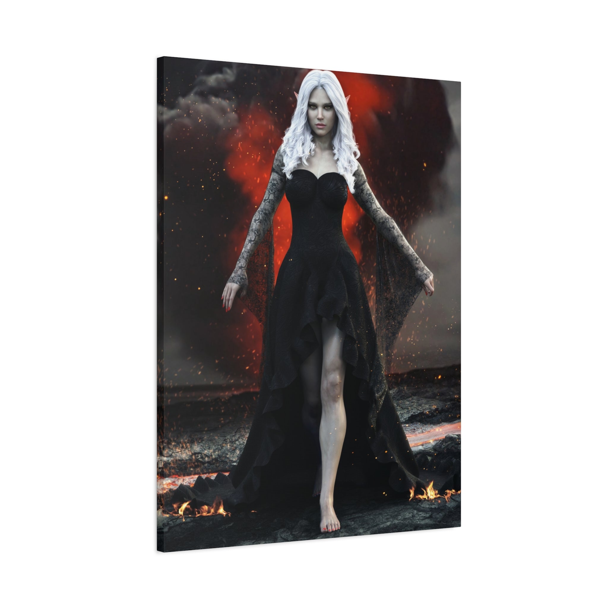Dark Sorceress Canvas Print – Gothic Fantasy Wall Art- No AI- Human created illustration art